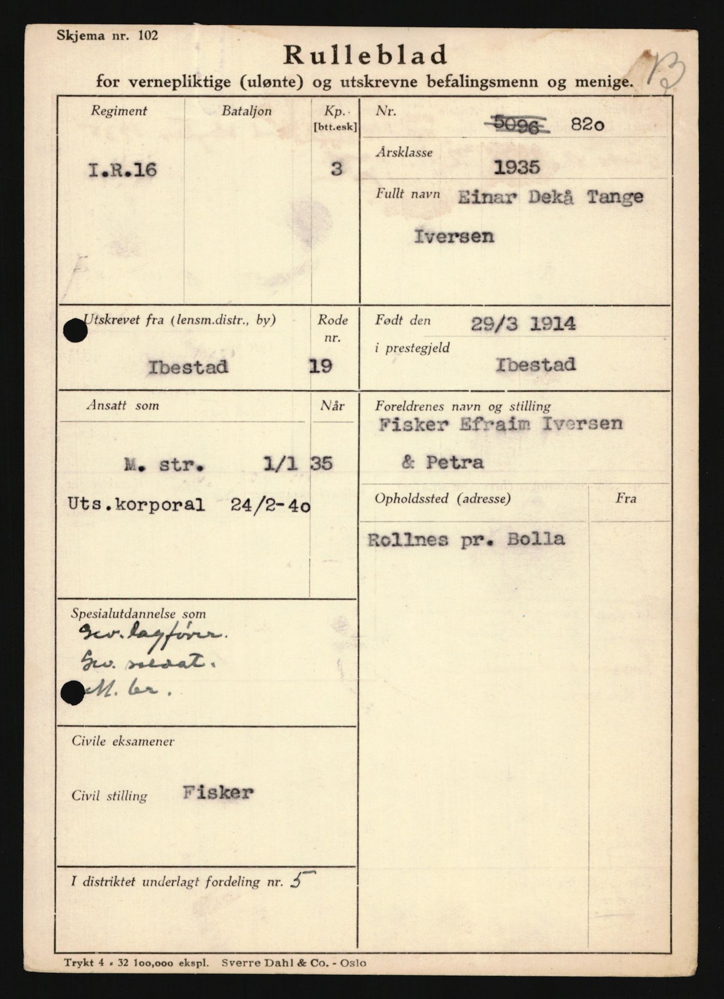 Forsvaret, Troms infanteriregiment nr. 16, AV/RA-RAFA-3146/P/Pa/L0019: Rulleblad for regimentets menige mannskaper, årsklasse 1935, 1935, p. 473