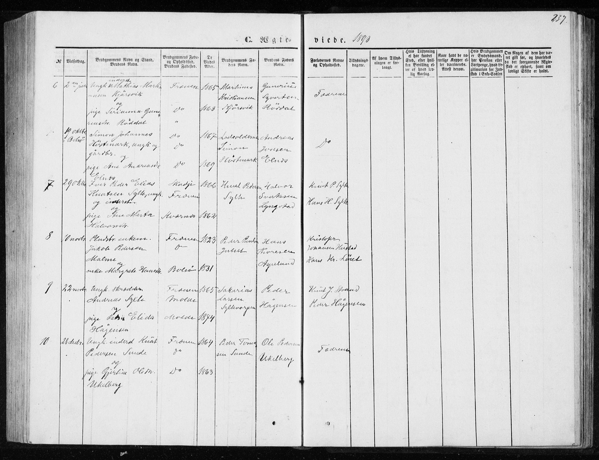 Ministerialprotokoller, klokkerbøker og fødselsregistre - Møre og Romsdal, SAT/A-1454/565/L0754: Parish register (copy) no. 565C03, 1870-1896, p. 237