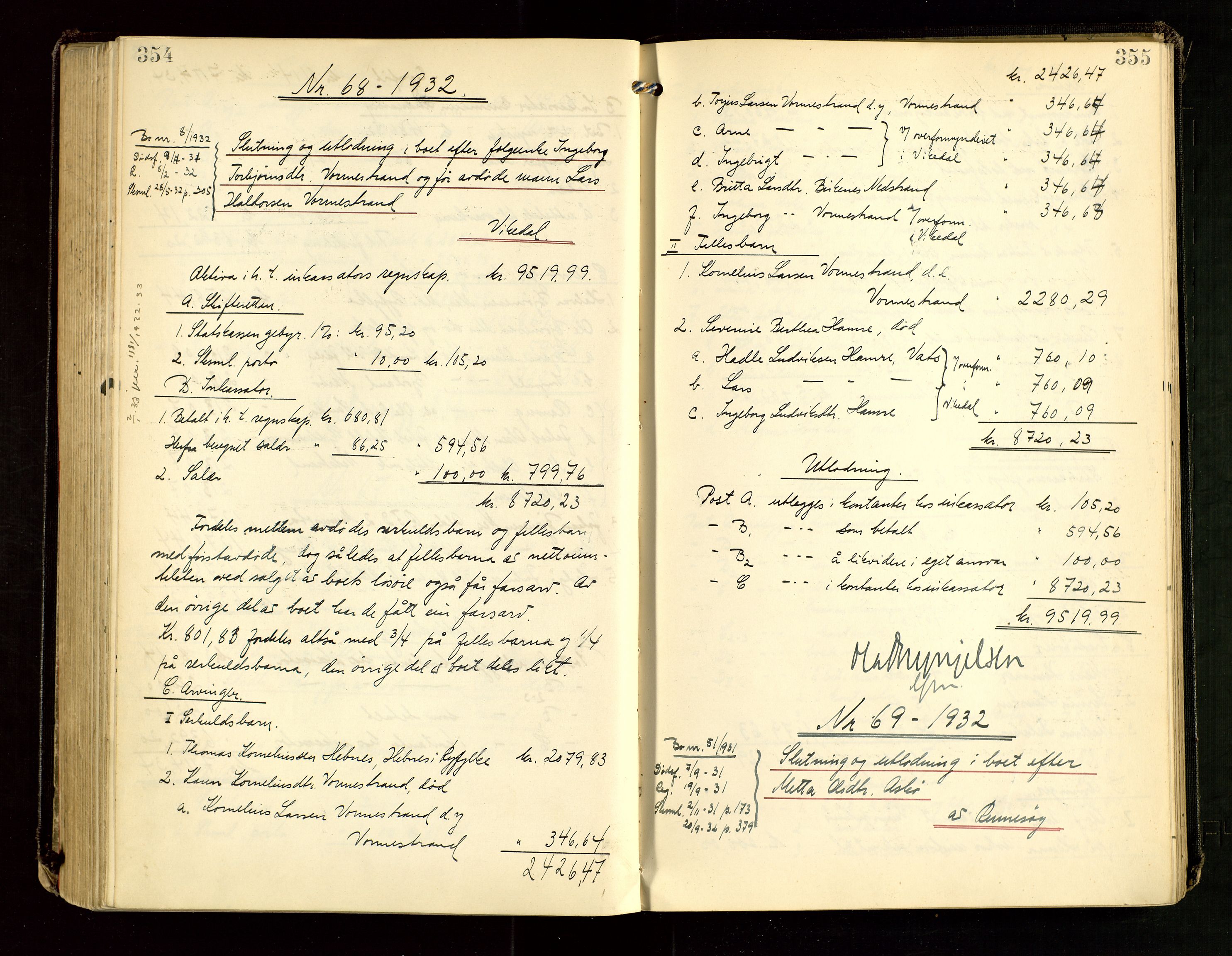 Ryfylke tingrett, AV/SAST-A-100055/001/IV/IVG/L0007: Skifteutlodningsprotokoll Med register, 1929-1933, p. 354-355