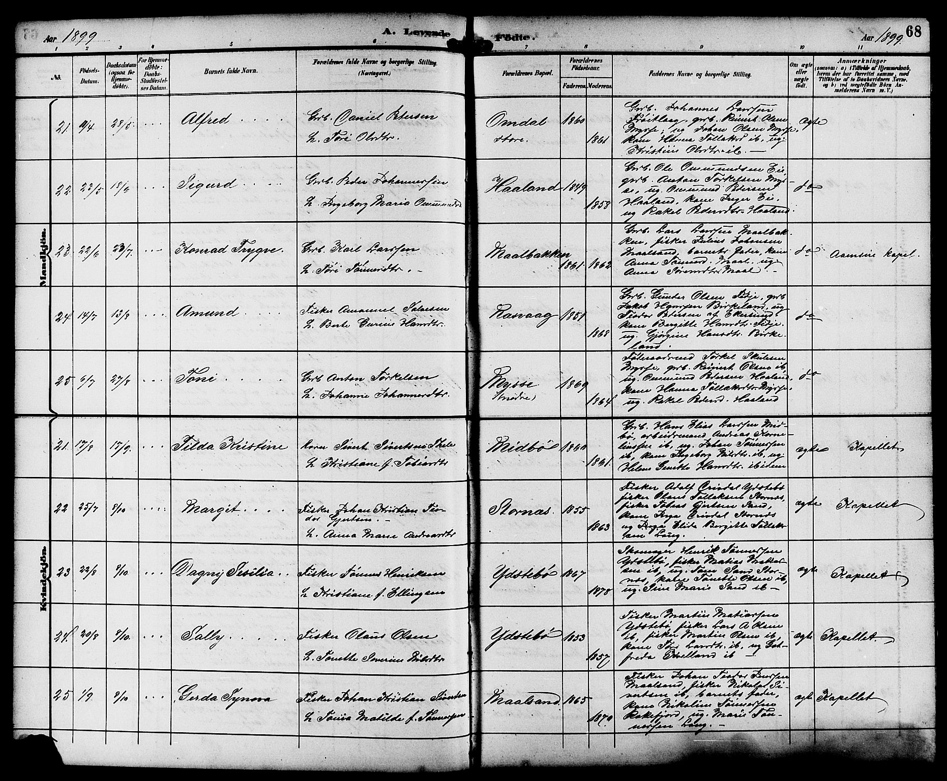 Sokndal sokneprestkontor, AV/SAST-A-101808: Parish register (copy) no. B 6, 1892-1907, p. 68