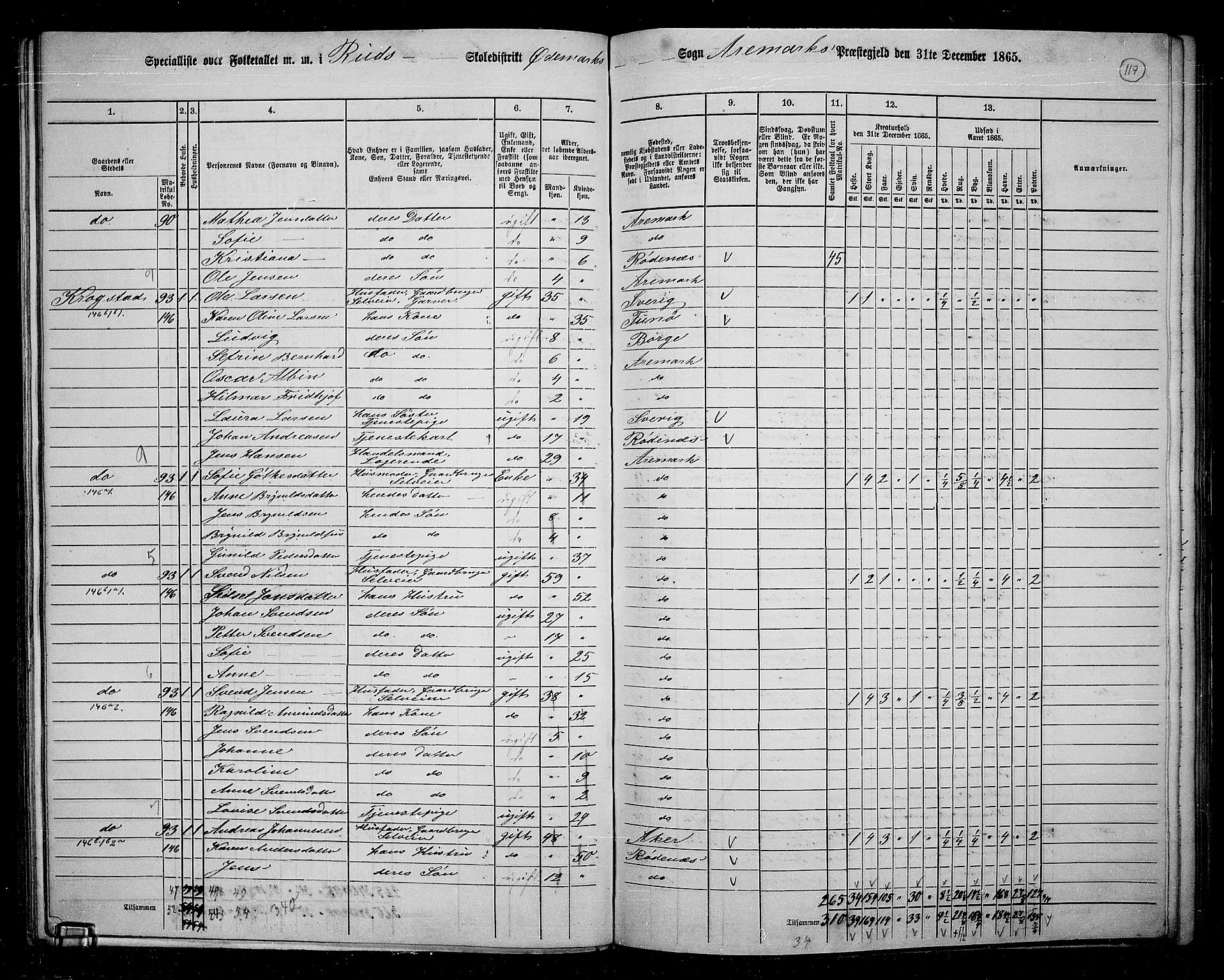 RA, 1865 census for Aremark, 1865, p. 108