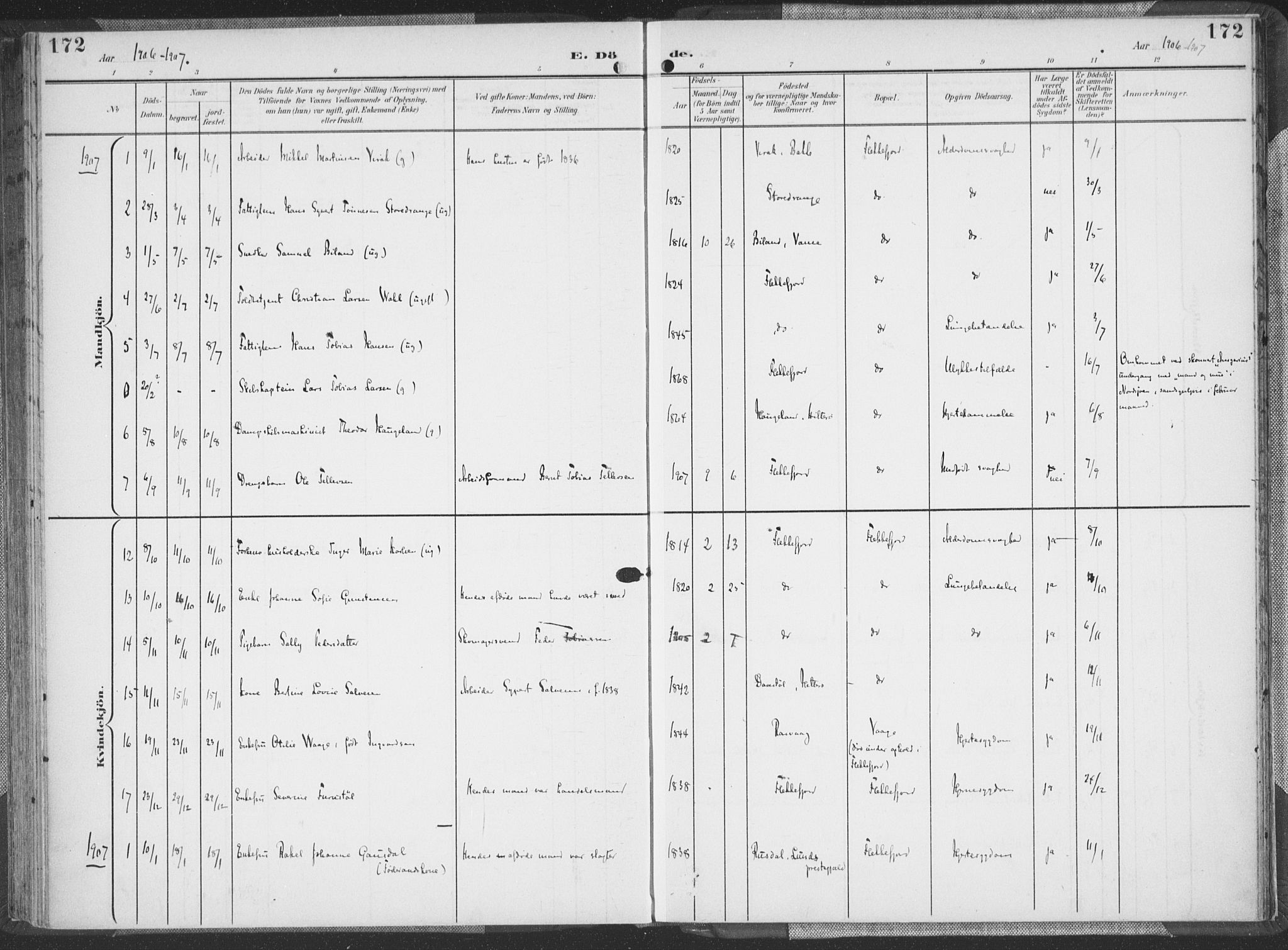Flekkefjord sokneprestkontor, SAK/1111-0012/F/Fa/Faa/L0002: Parish register (official) no. A 2, 1900-1912, p. 172