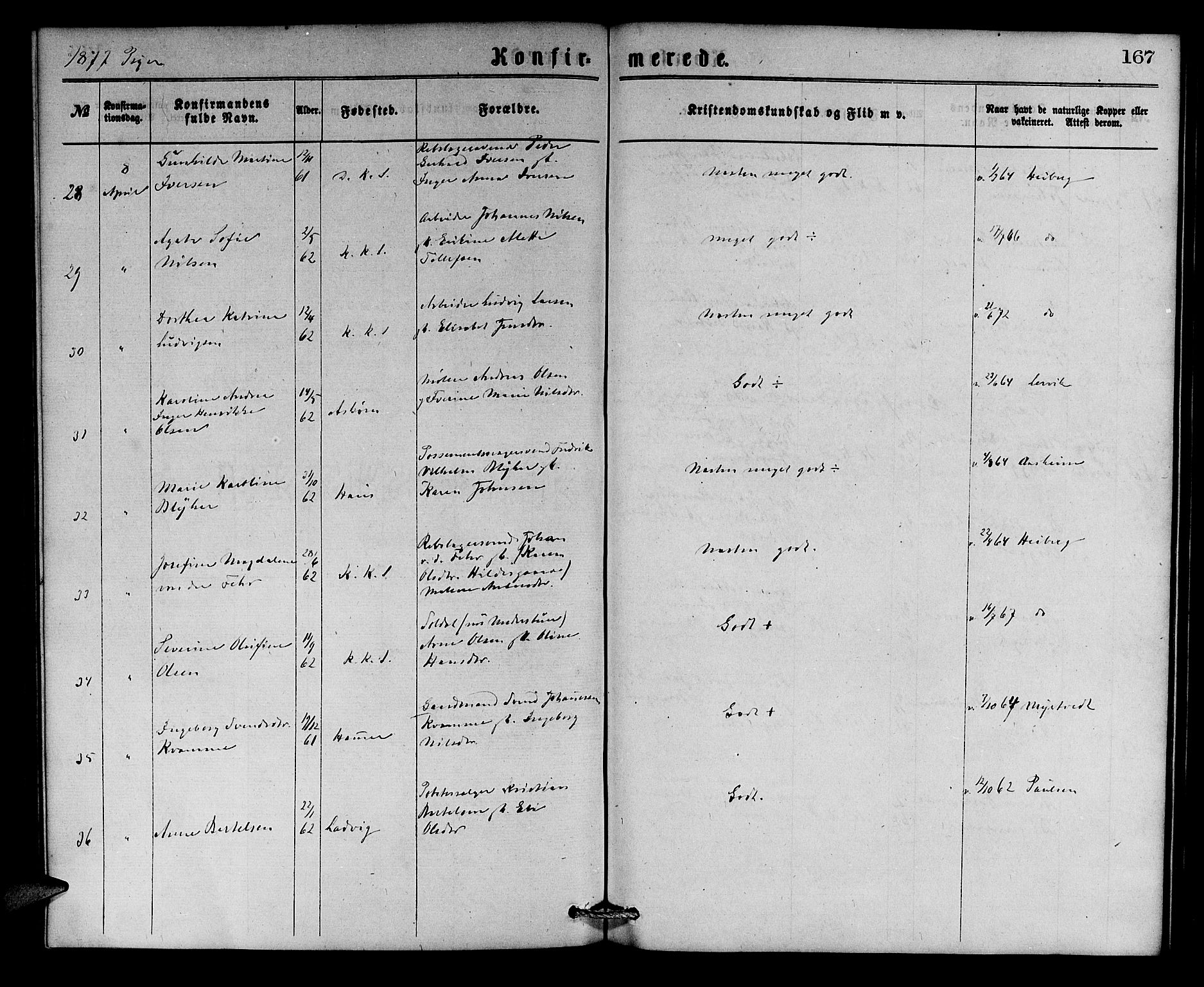 Korskirken sokneprestembete, SAB/A-76101/H/Hab: Parish register (copy) no. C 2, 1869-1879, p. 167