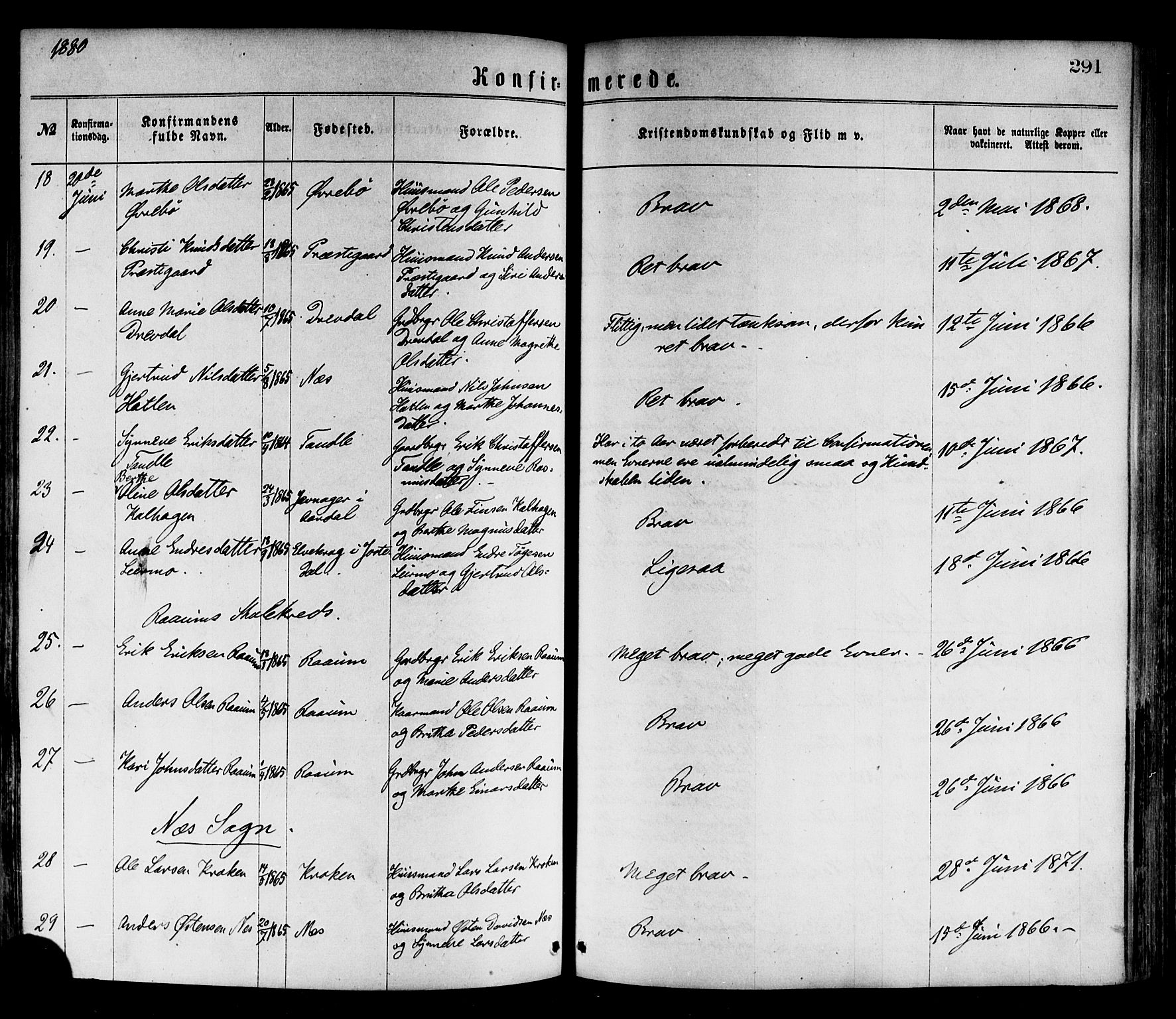 Luster sokneprestembete, AV/SAB-A-81101/H/Haa/Haaa/L0010: Parish register (official) no. A 10, 1871-1886, p. 291