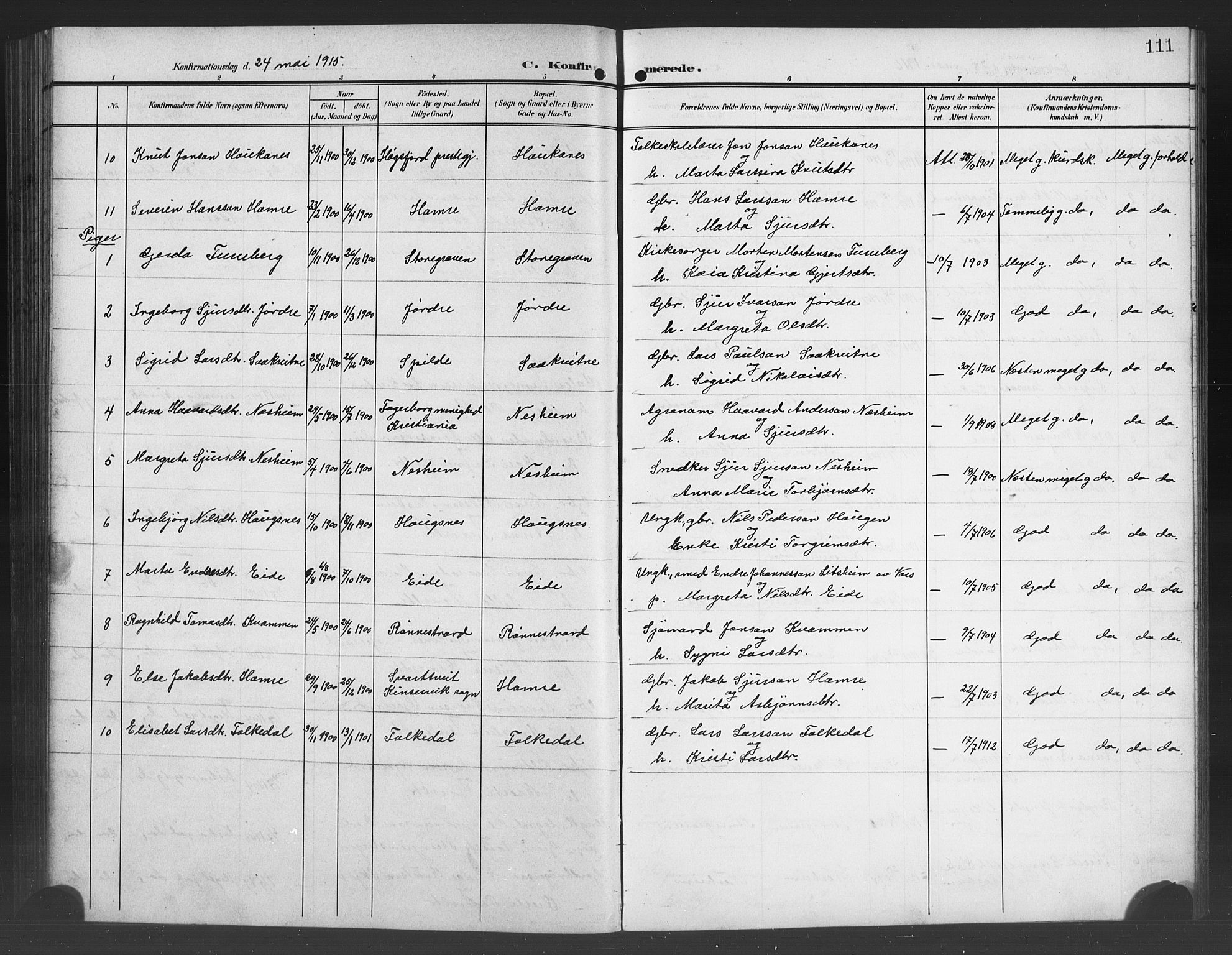 Ulvik sokneprestembete, AV/SAB-A-78801/H/Hab: Parish register (copy) no. B 4, 1902-1923, p. 111