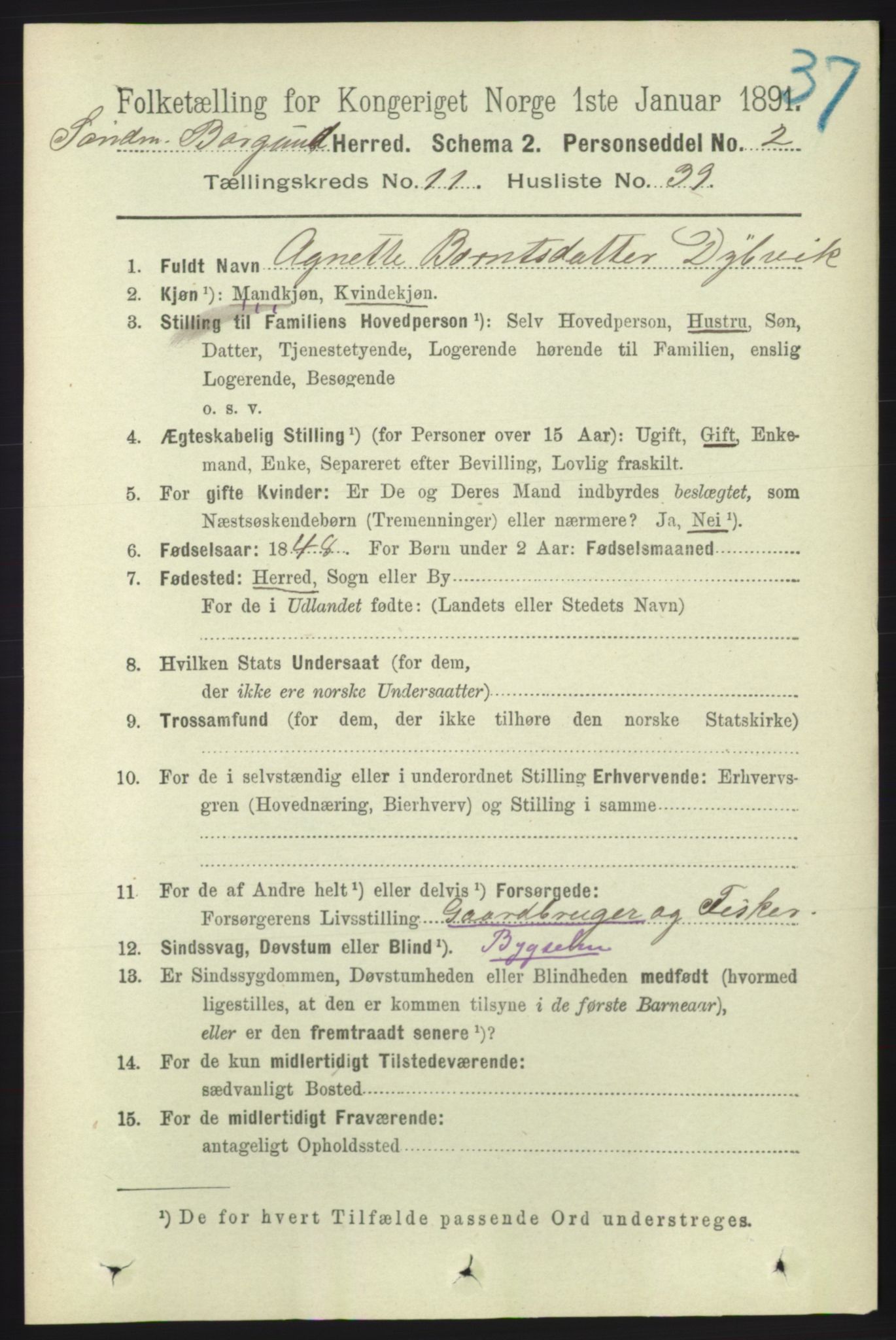 RA, 1891 census for 1531 Borgund, 1891, p. 2990