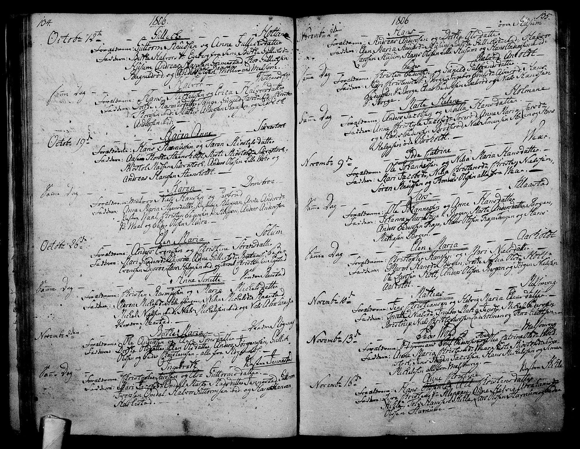 Stokke kirkebøker, AV/SAKO-A-320/F/Fa/L0004: Parish register (official) no. I 4, 1804-1815, p. 134-135