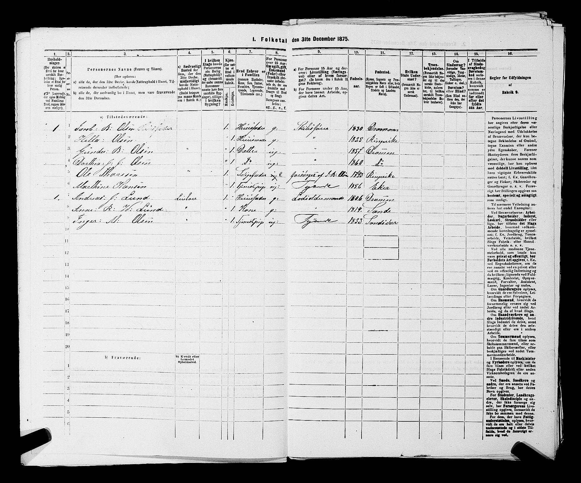 SAKO, 1875 census for 0602 Drammen, 1875, p. 2964