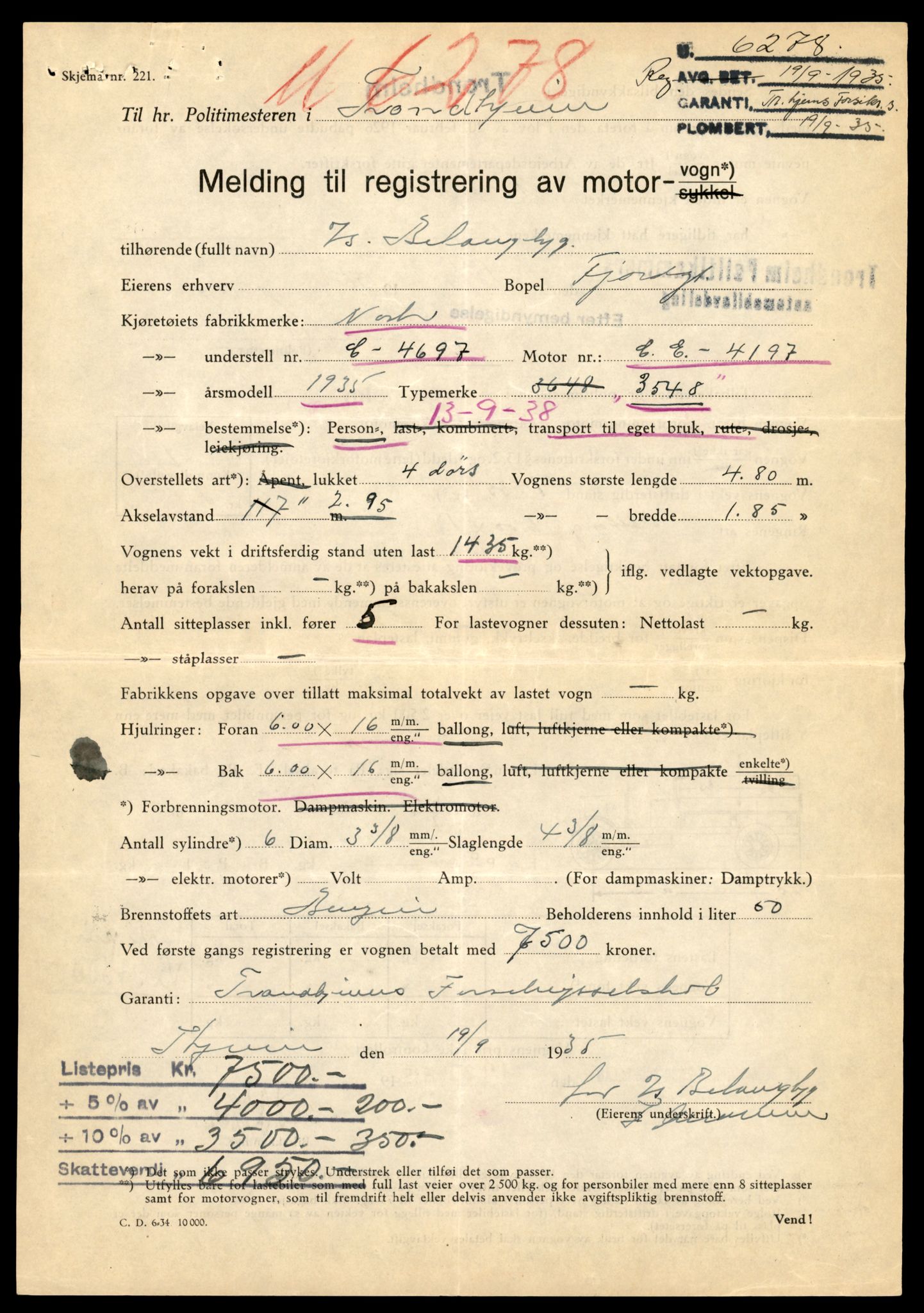 Møre og Romsdal vegkontor - Ålesund trafikkstasjon, SAT/A-4099/F/Fe/L0007: Registreringskort for kjøretøy T 651 - T 746, 1927-1998, p. 1009