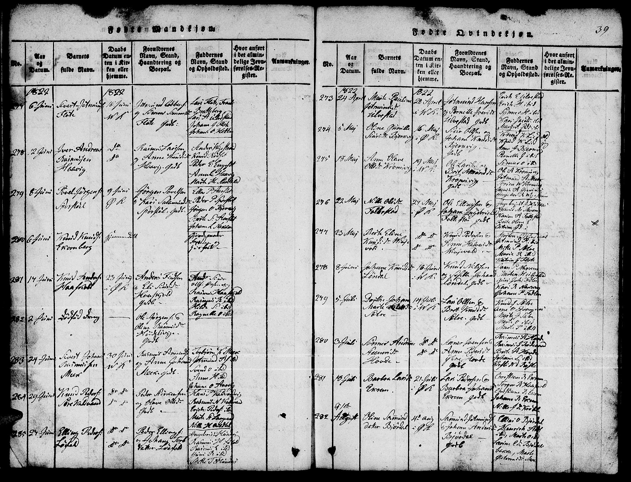 Ministerialprotokoller, klokkerbøker og fødselsregistre - Møre og Romsdal, AV/SAT-A-1454/511/L0155: Parish register (copy) no. 511C01, 1817-1829, p. 39