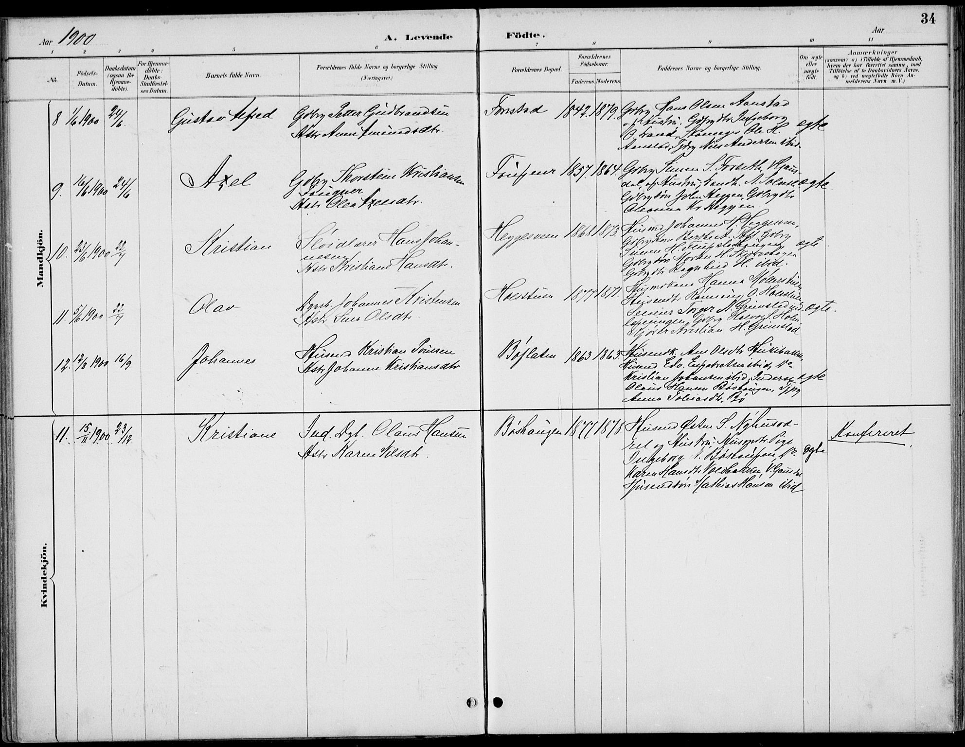 Østre Gausdal prestekontor, AV/SAH-PREST-092/H/Ha/Haa/L0003: Parish register (official) no. 3, 1887-1901, p. 34