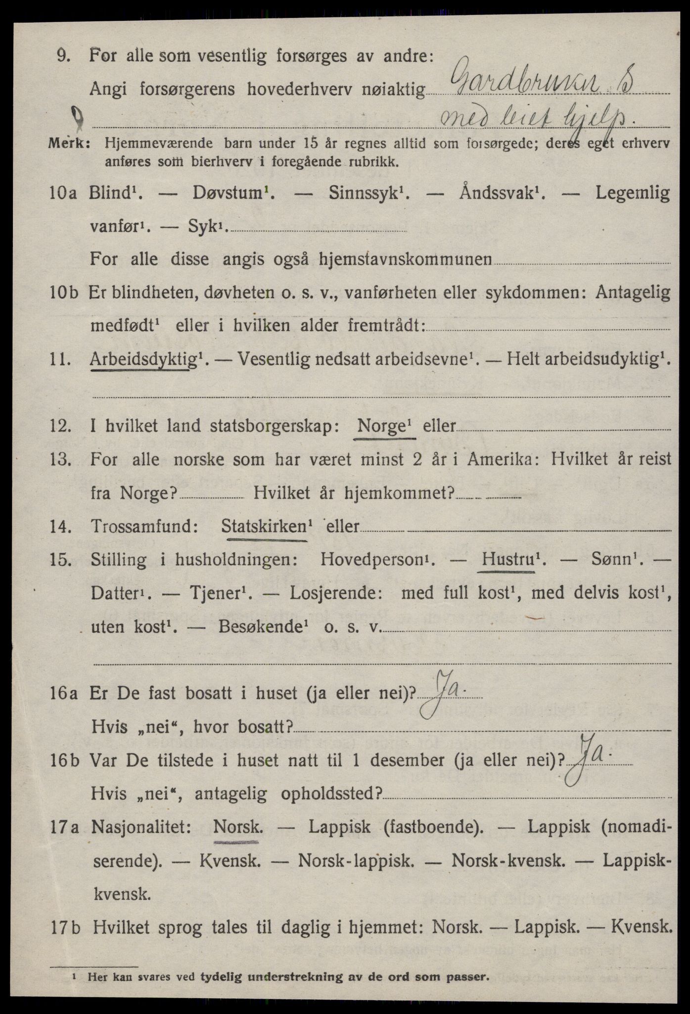 SAT, 1920 census for Byneset, 1920, p. 3845