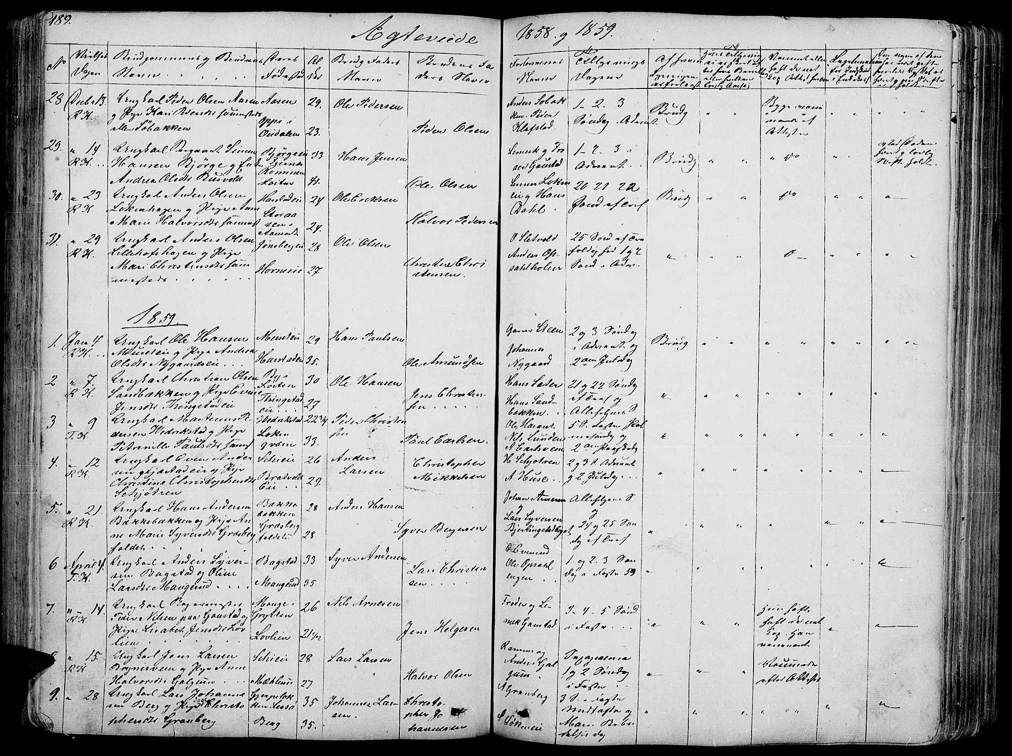 Romedal prestekontor, AV/SAH-PREST-004/L/L0009: Parish register (copy) no. 9, 1846-1866, p. 189