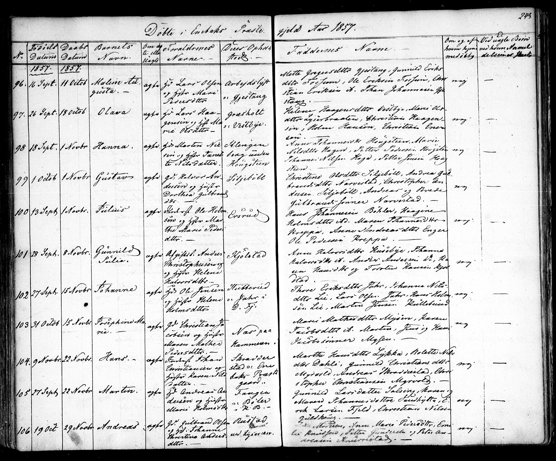 Enebakk prestekontor Kirkebøker, AV/SAO-A-10171c/F/Fa/L0009: Parish register (official) no. I 9, 1832-1861, p. 243