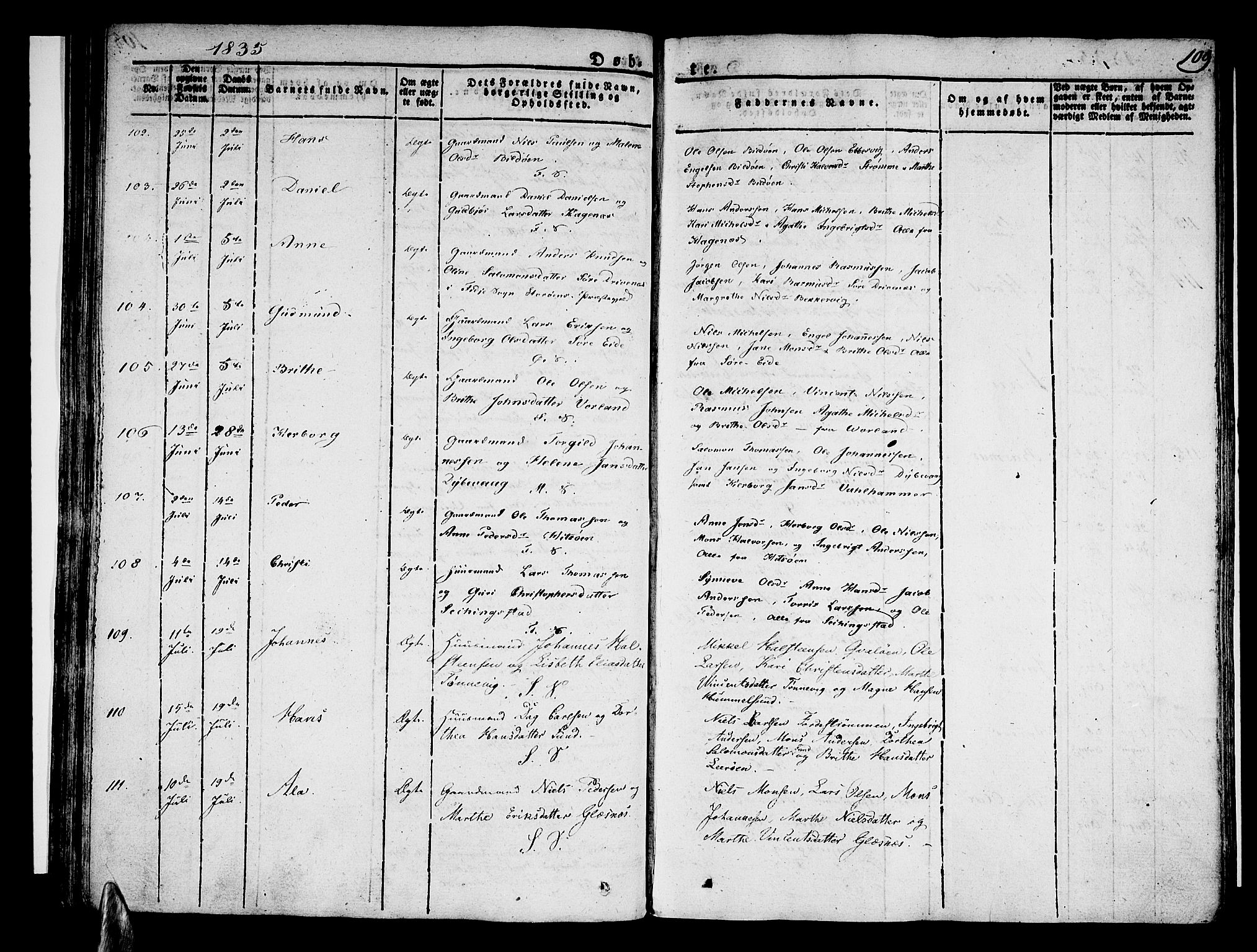 Sund sokneprestembete, AV/SAB-A-99930: Parish register (official) no. A 12, 1825-1835, p. 109