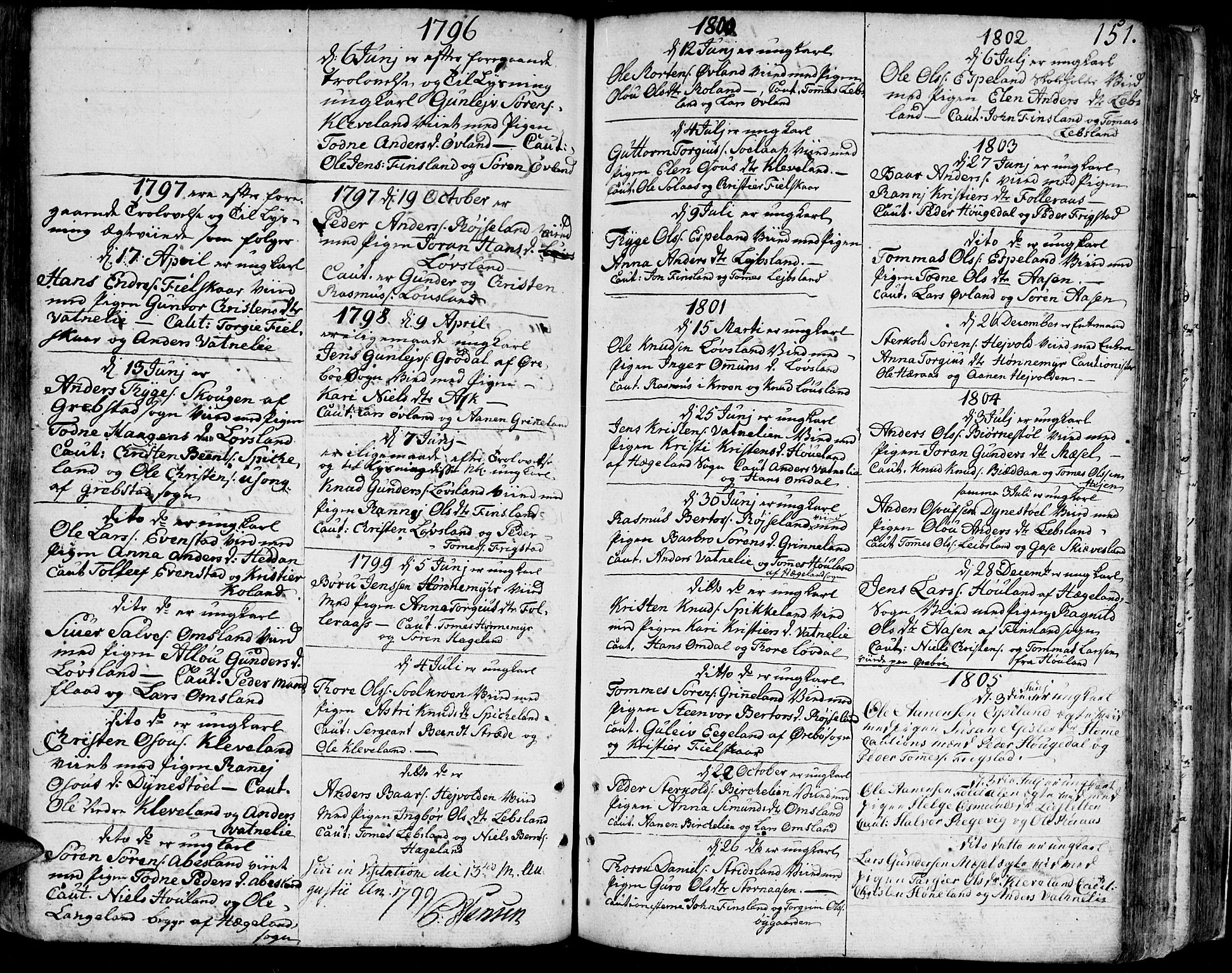Bjelland sokneprestkontor, SAK/1111-0005/F/Fa/Faa/L0001: Parish register (official) no. A 1 /2, 1793-1815, p. 151
