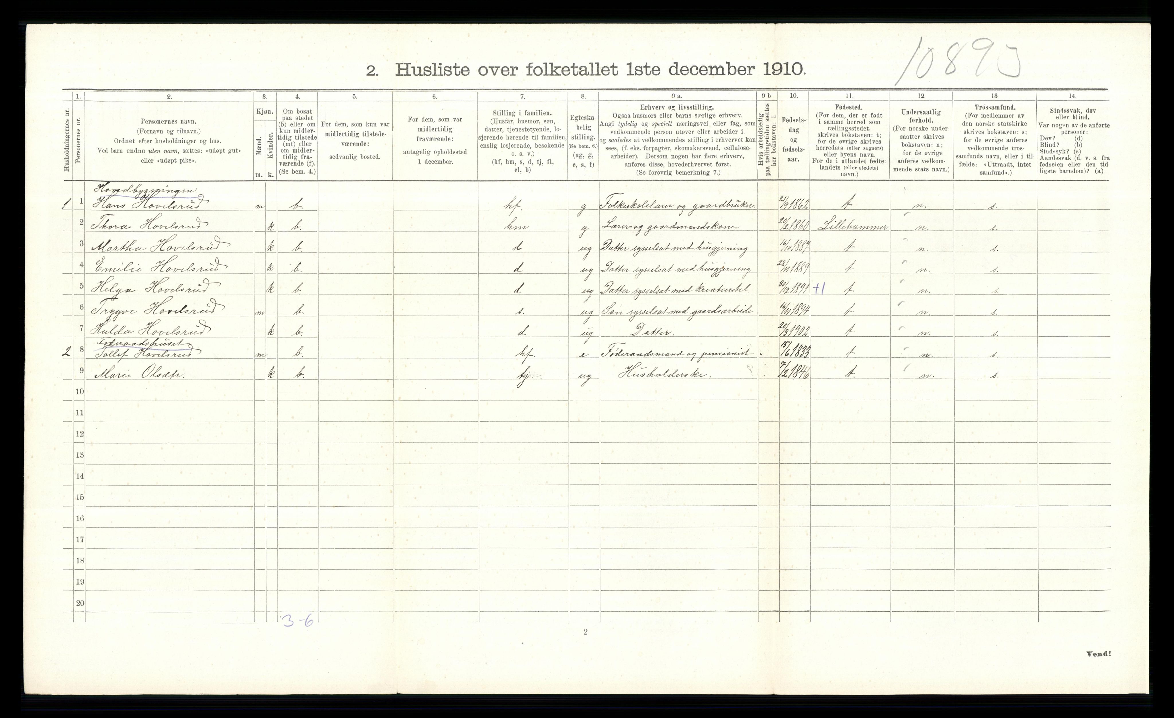 RA, 1910 census for Ringsaker, 1910, p. 3416