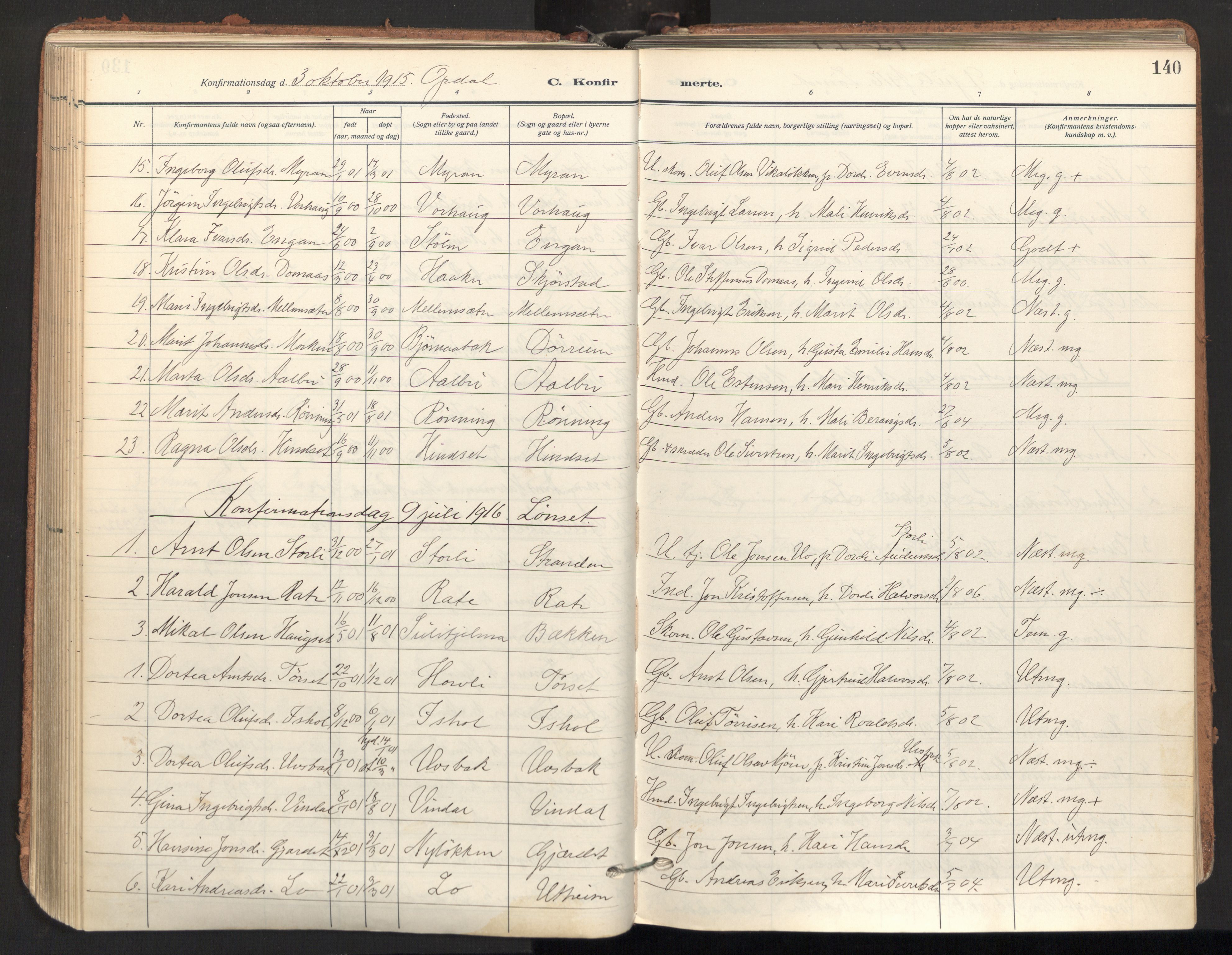 Ministerialprotokoller, klokkerbøker og fødselsregistre - Sør-Trøndelag, AV/SAT-A-1456/678/L0909: Parish register (official) no. 678A17, 1912-1930, p. 140