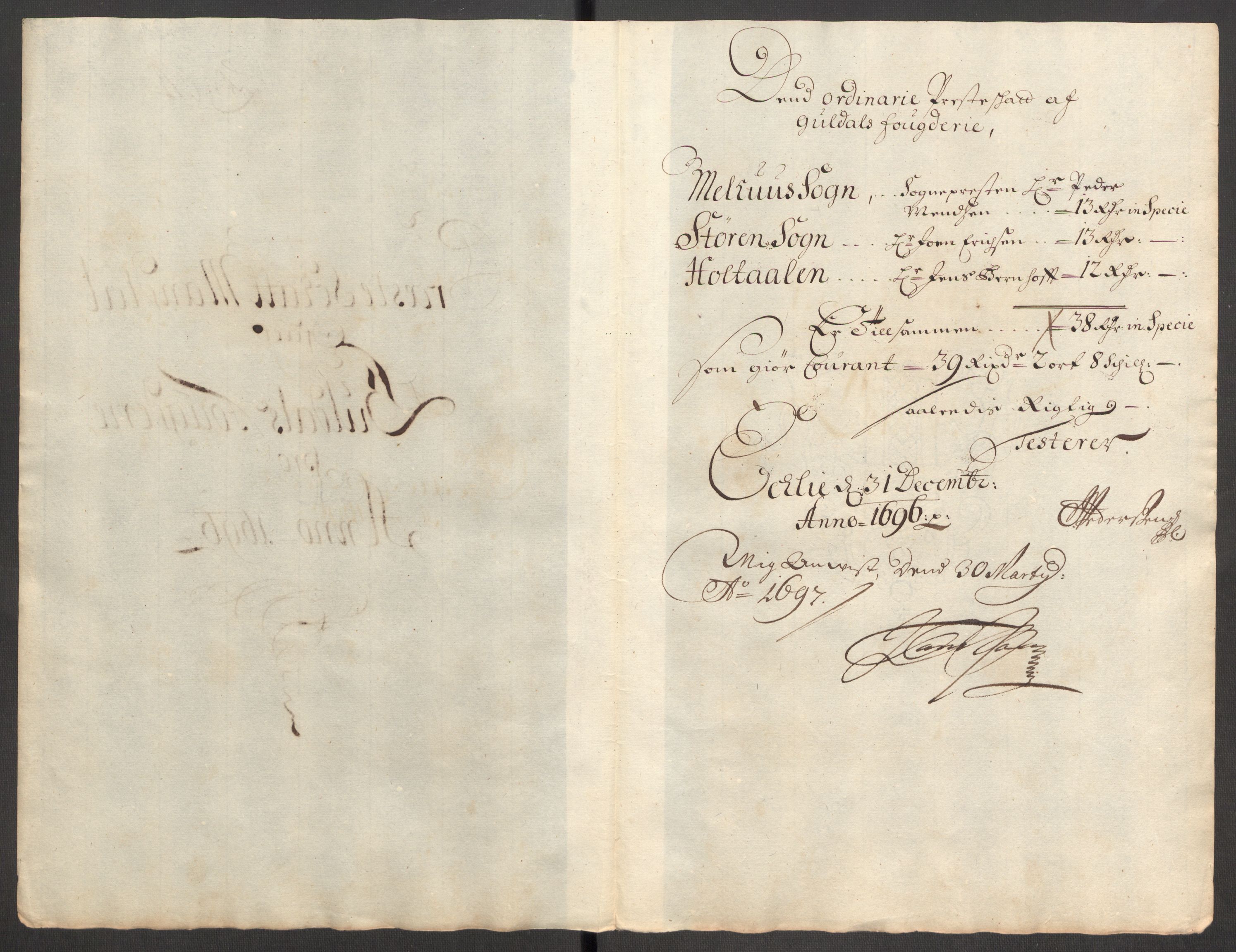 Rentekammeret inntil 1814, Reviderte regnskaper, Fogderegnskap, RA/EA-4092/R60/L3946: Fogderegnskap Orkdal og Gauldal, 1696, p. 391