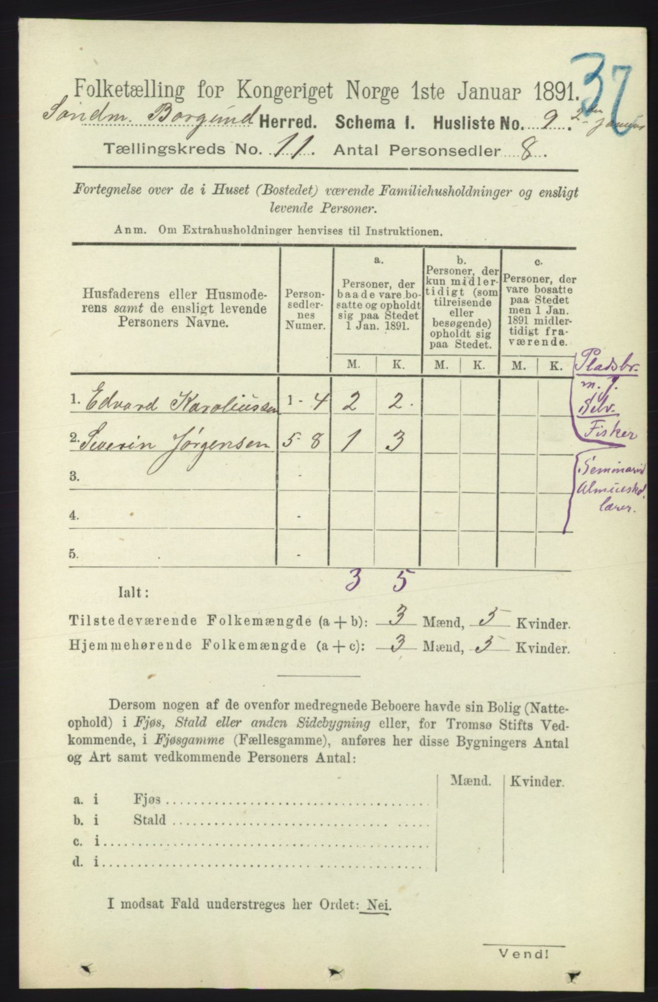 RA, 1891 census for 1531 Borgund, 1891, p. 2697