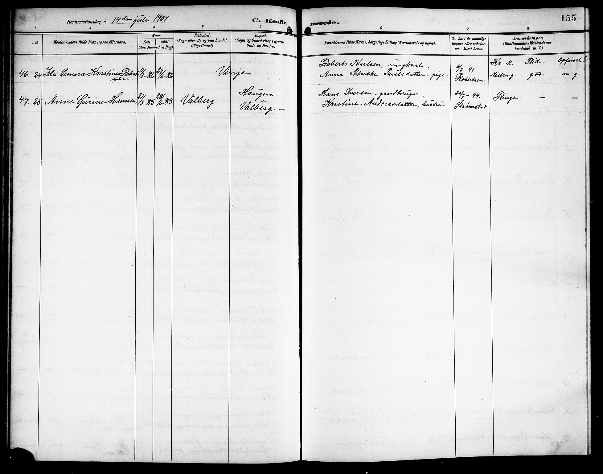 Ministerialprotokoller, klokkerbøker og fødselsregistre - Nordland, AV/SAT-A-1459/876/L1105: Parish register (copy) no. 876C04, 1896-1914, p. 155