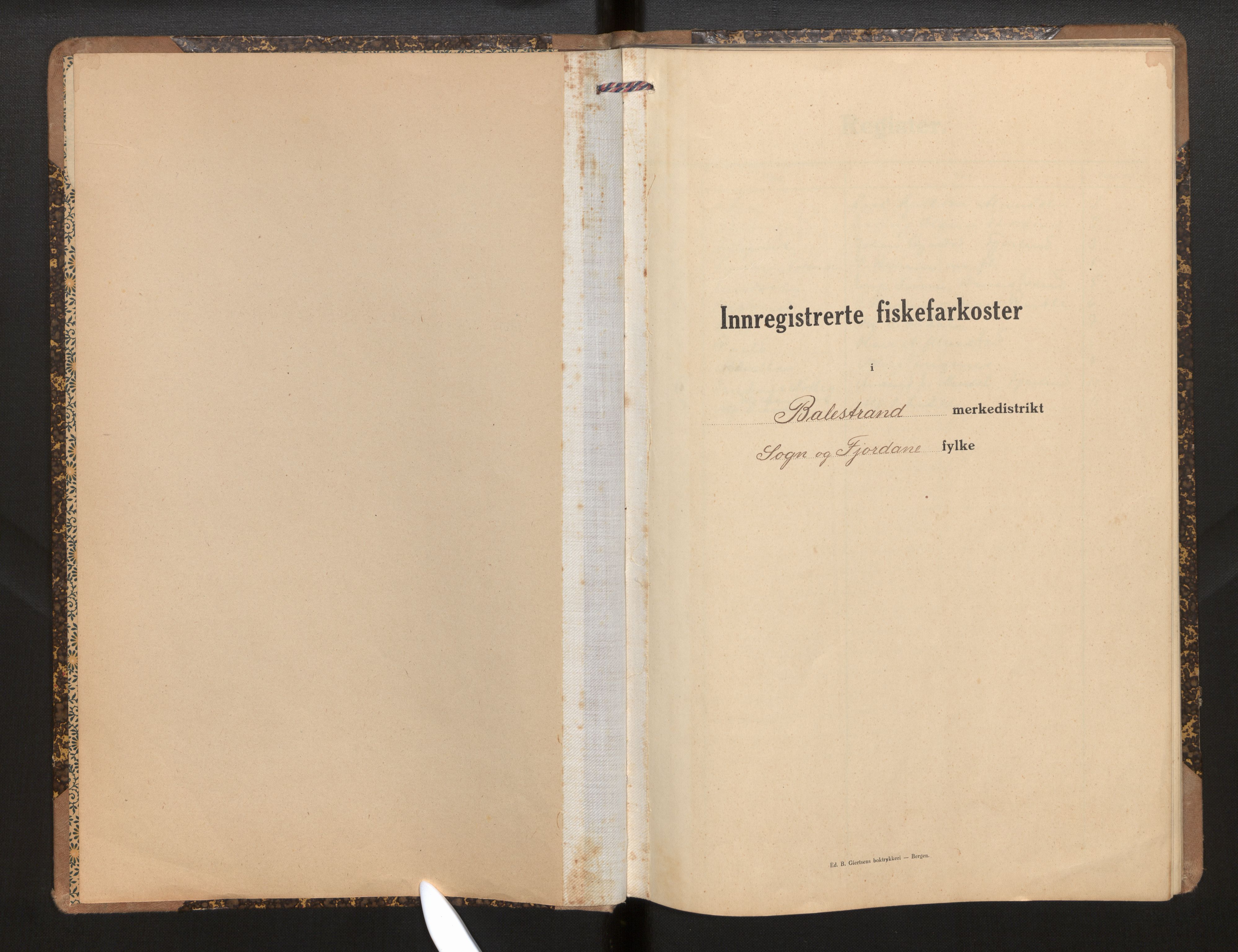 Fiskeridirektoratet - 1 Adm. ledelse - 13 Båtkontoret, AV/SAB-A-2003/I/Ia/Iag/L0006: 135.0703/1 Merkeprotokoll - Balestrand, 1920-1968