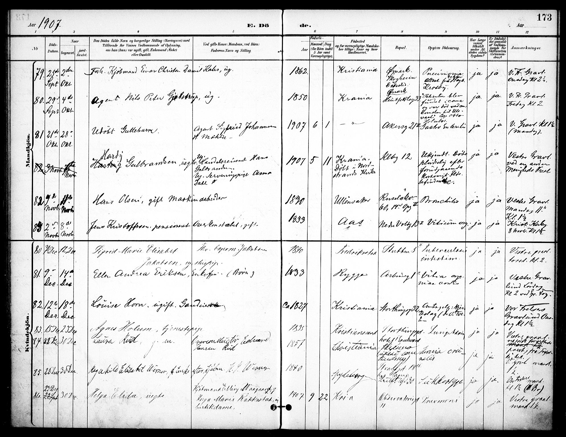 Johannes prestekontor Kirkebøker, AV/SAO-A-10852/F/Fa/L0008: Parish register (official) no. 8, 1897-1917, p. 173