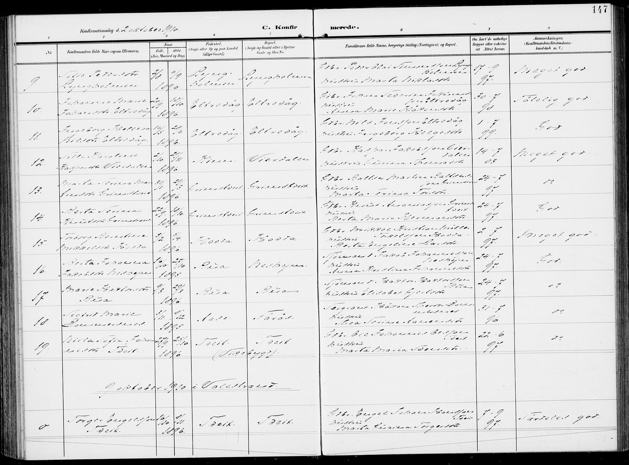 Sveio Sokneprestembete, AV/SAB-A-78501/H/Haa: Parish register (official) no. B  4, 1906-1919, p. 147