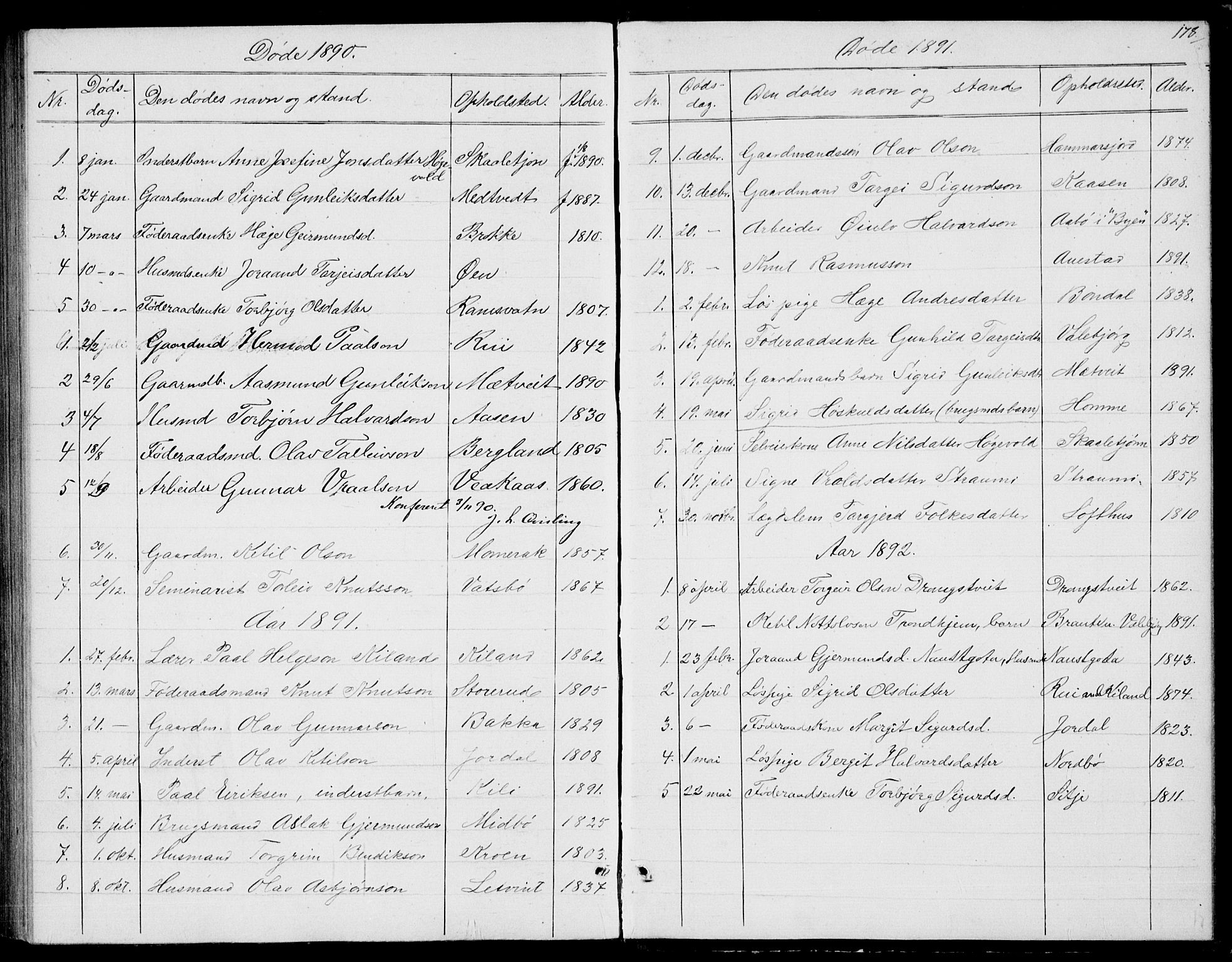 Fyresdal kirkebøker, SAKO/A-263/G/Ga/L0004: Parish register (copy) no. I 4, 1864-1892, p. 178
