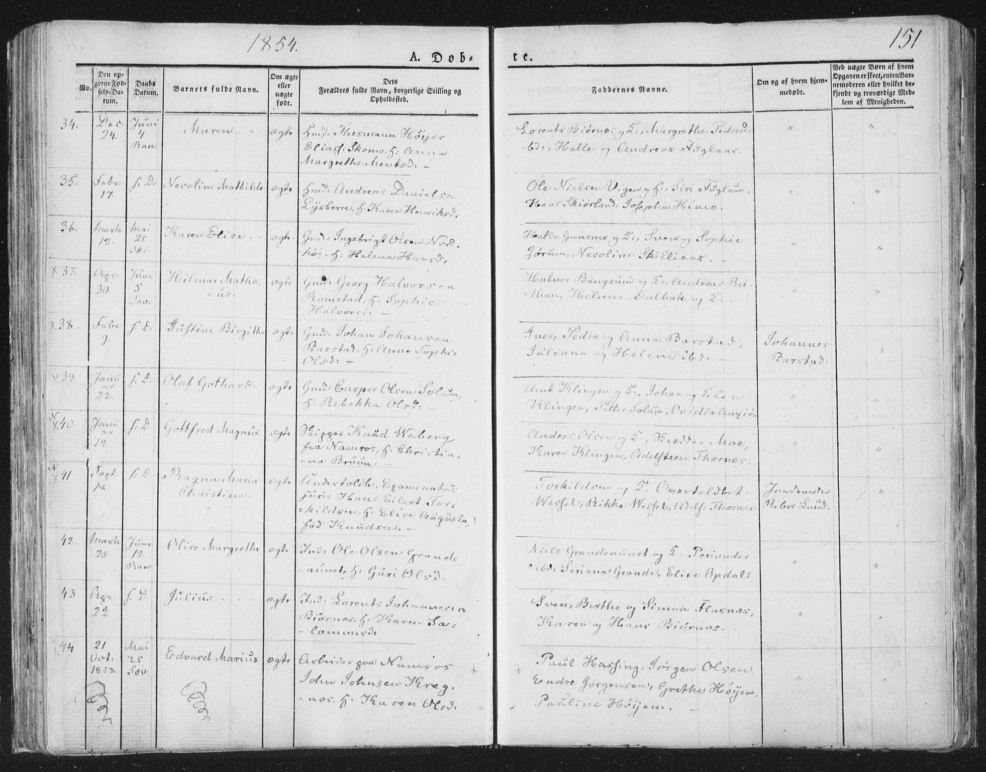 Ministerialprotokoller, klokkerbøker og fødselsregistre - Nord-Trøndelag, SAT/A-1458/764/L0551: Parish register (official) no. 764A07a, 1824-1864, p. 151
