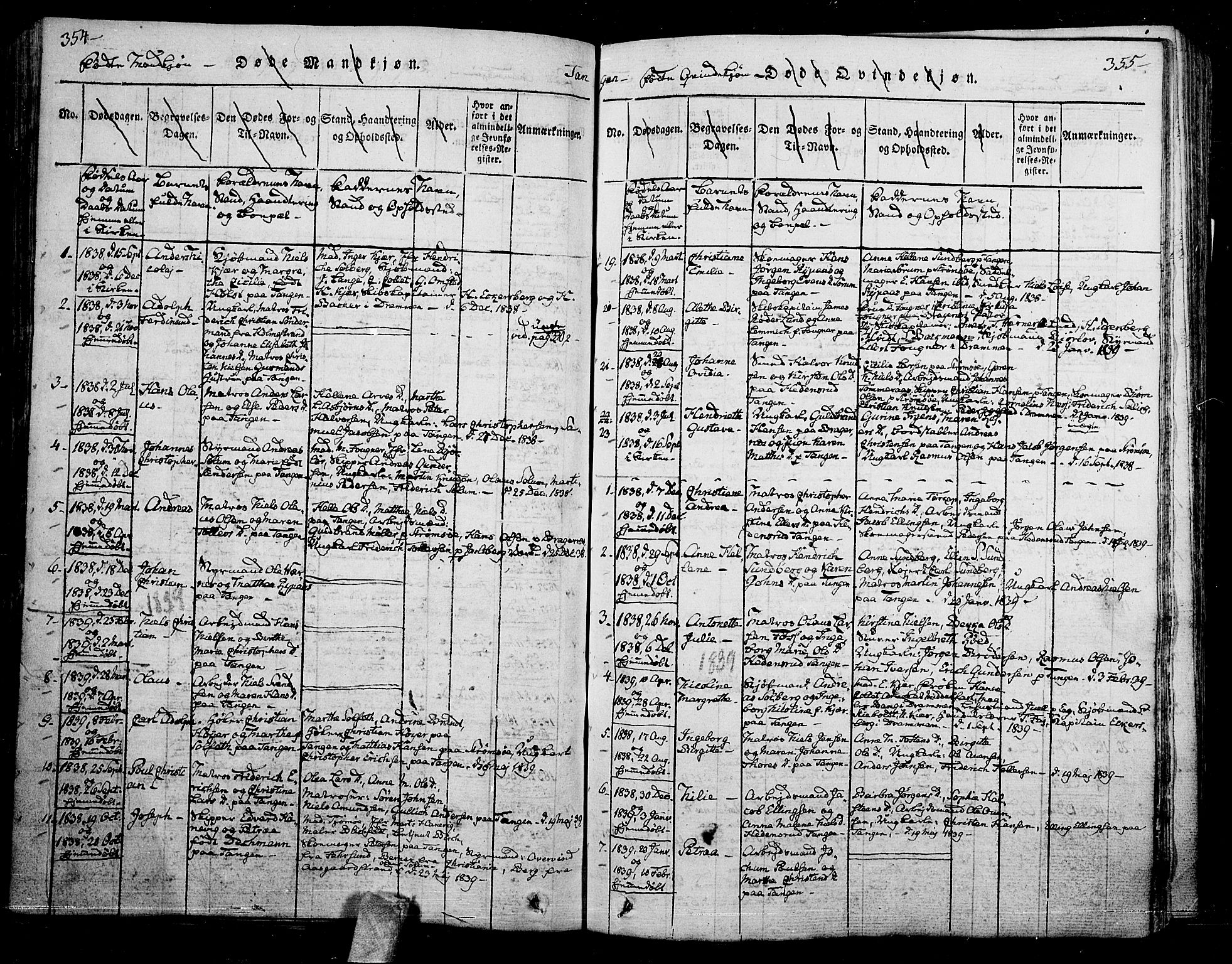 Skoger kirkebøker, SAKO/A-59/F/Fa/L0002: Parish register (official) no. I 2 /2, 1814-1842, p. 354-355