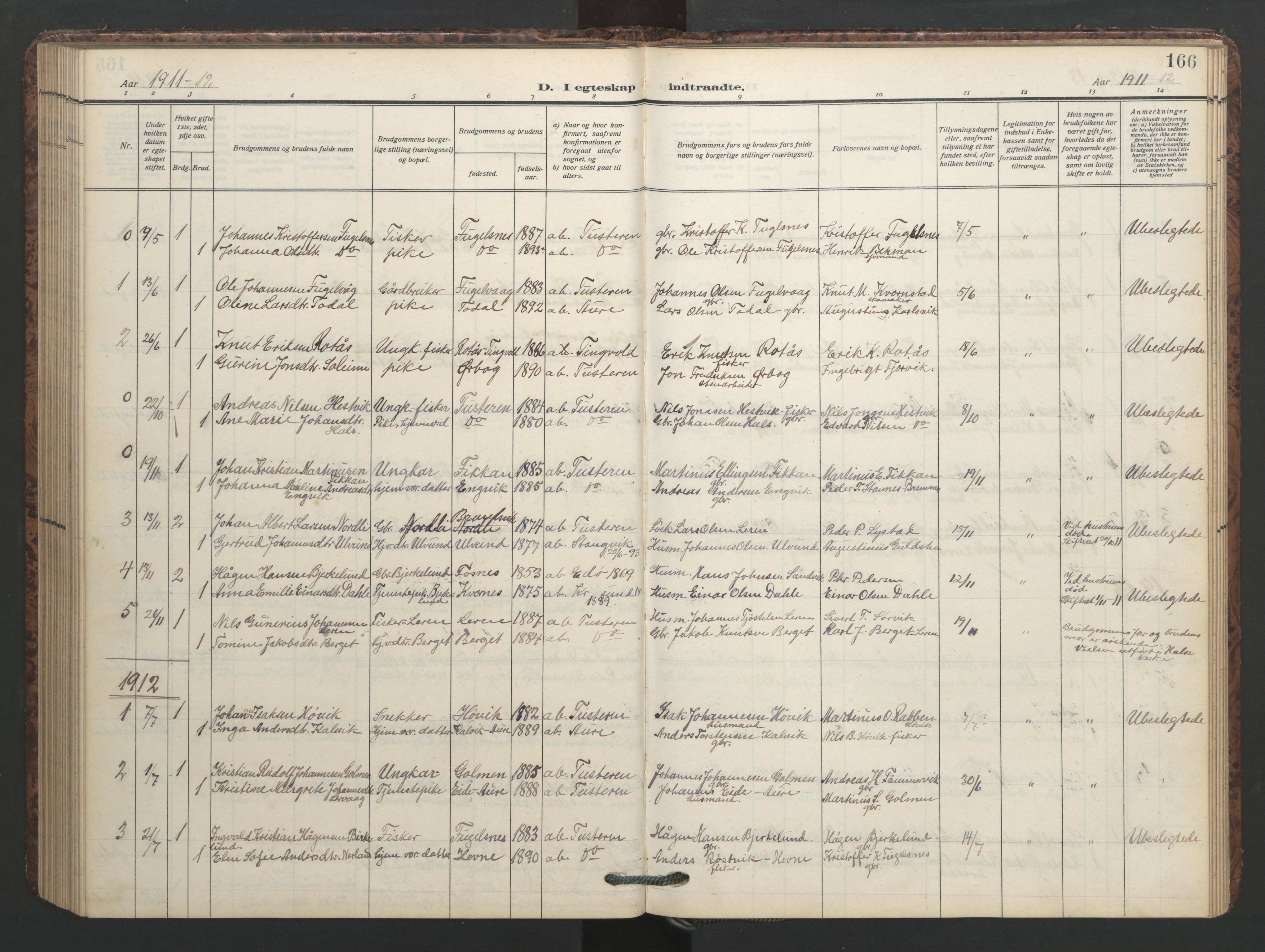 Ministerialprotokoller, klokkerbøker og fødselsregistre - Møre og Romsdal, AV/SAT-A-1454/577/L0897: Parish register (copy) no. 577C01, 1909-1946, p. 166