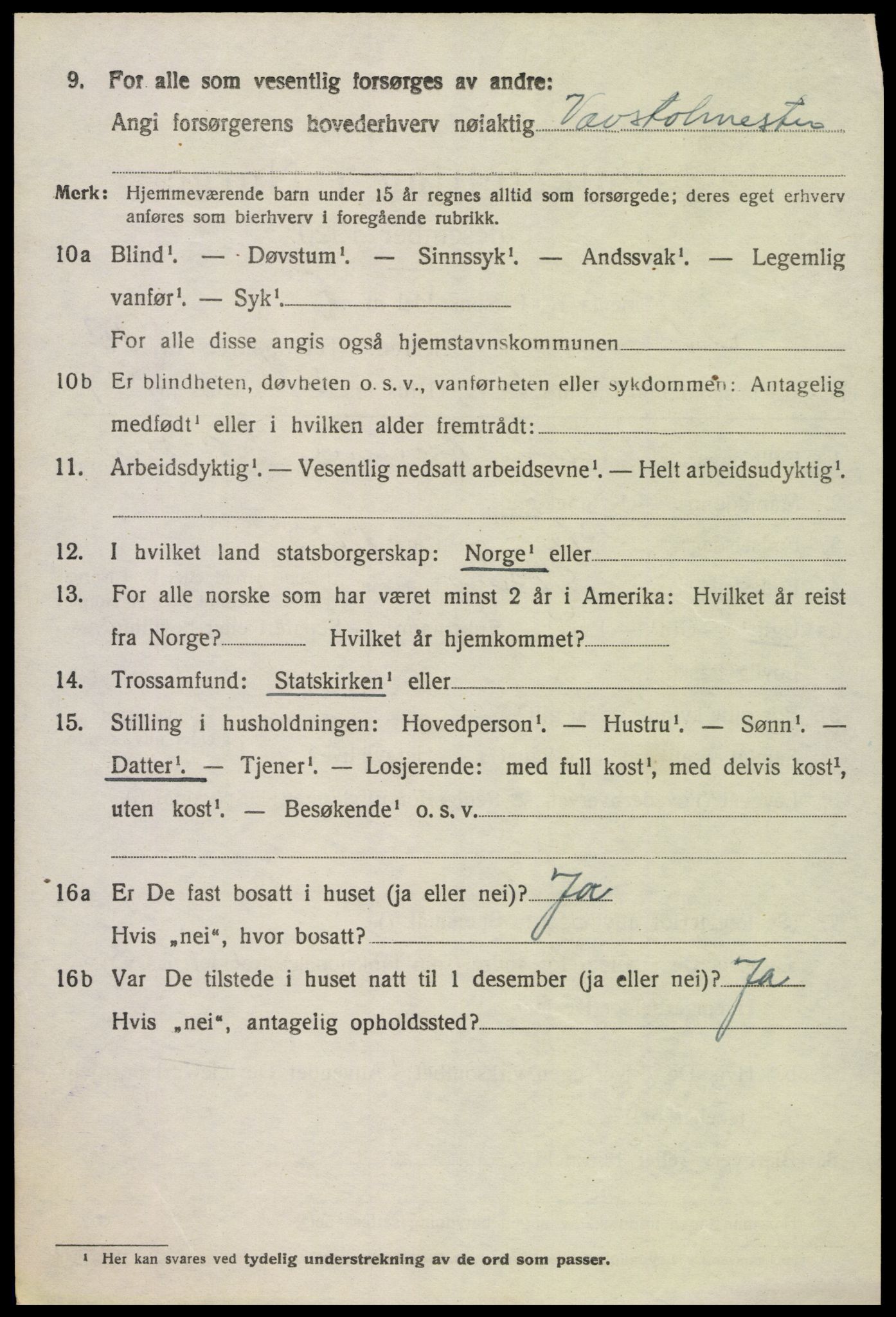 SAK, 1920 census for Oddernes, 1920, p. 6434