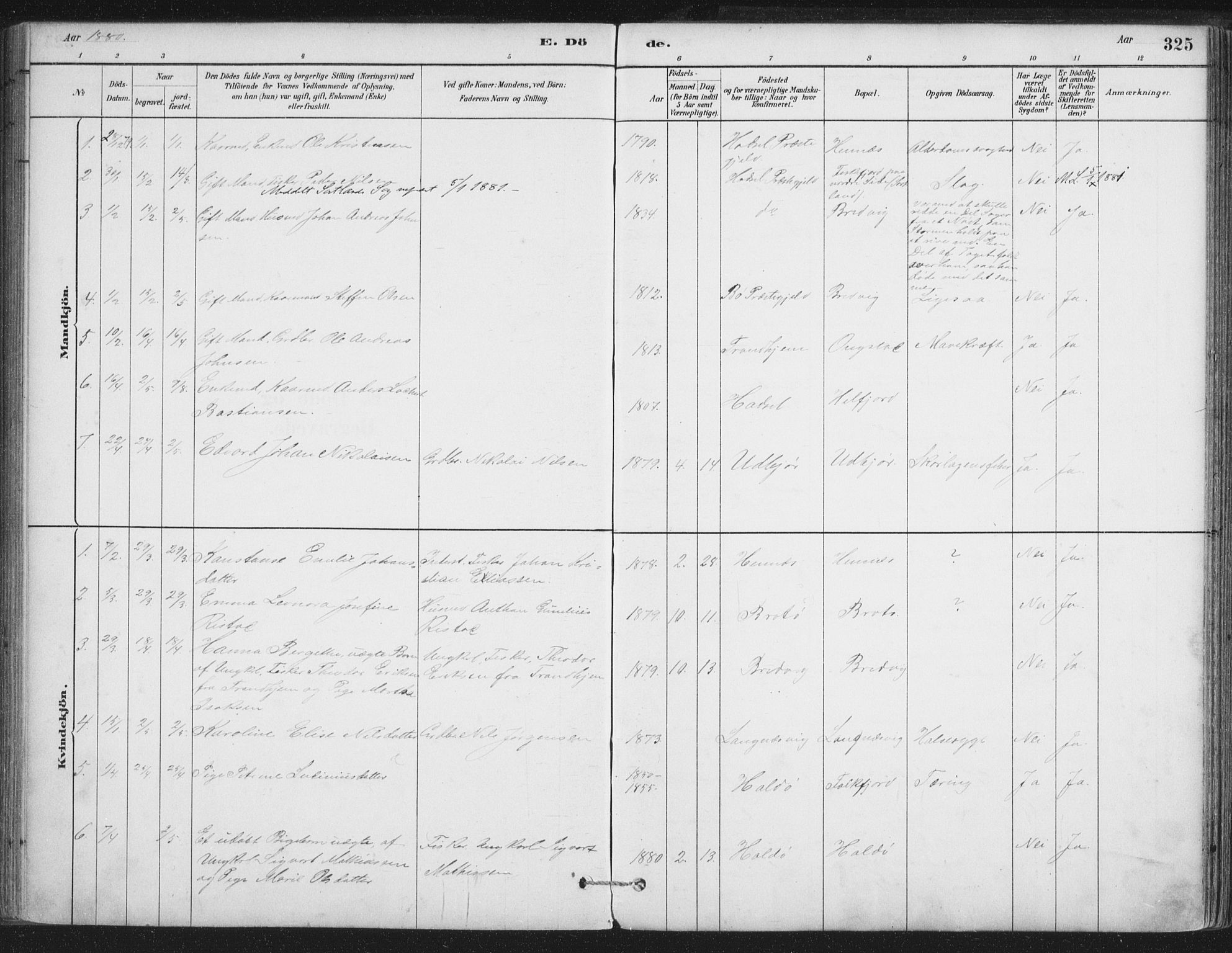 Ministerialprotokoller, klokkerbøker og fødselsregistre - Nordland, AV/SAT-A-1459/888/L1244: Parish register (official) no. 888A10, 1880-1890, p. 325