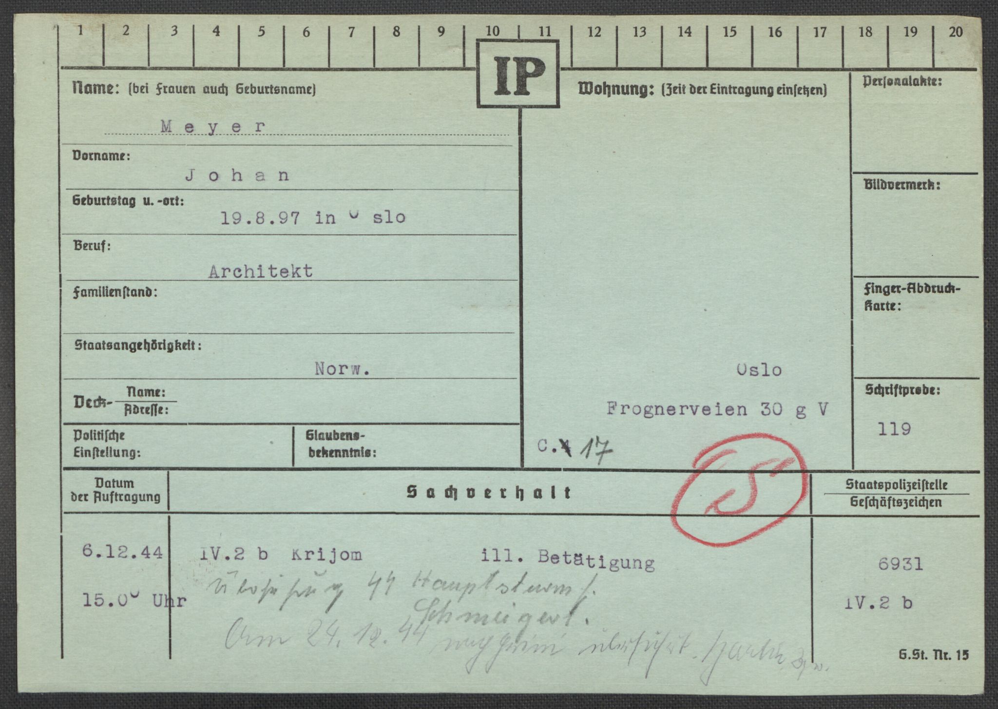 Befehlshaber der Sicherheitspolizei und des SD, RA/RAFA-5969/E/Ea/Eaa/L0007: Register over norske fanger i Møllergata 19: Lundb-N, 1940-1945, p. 568