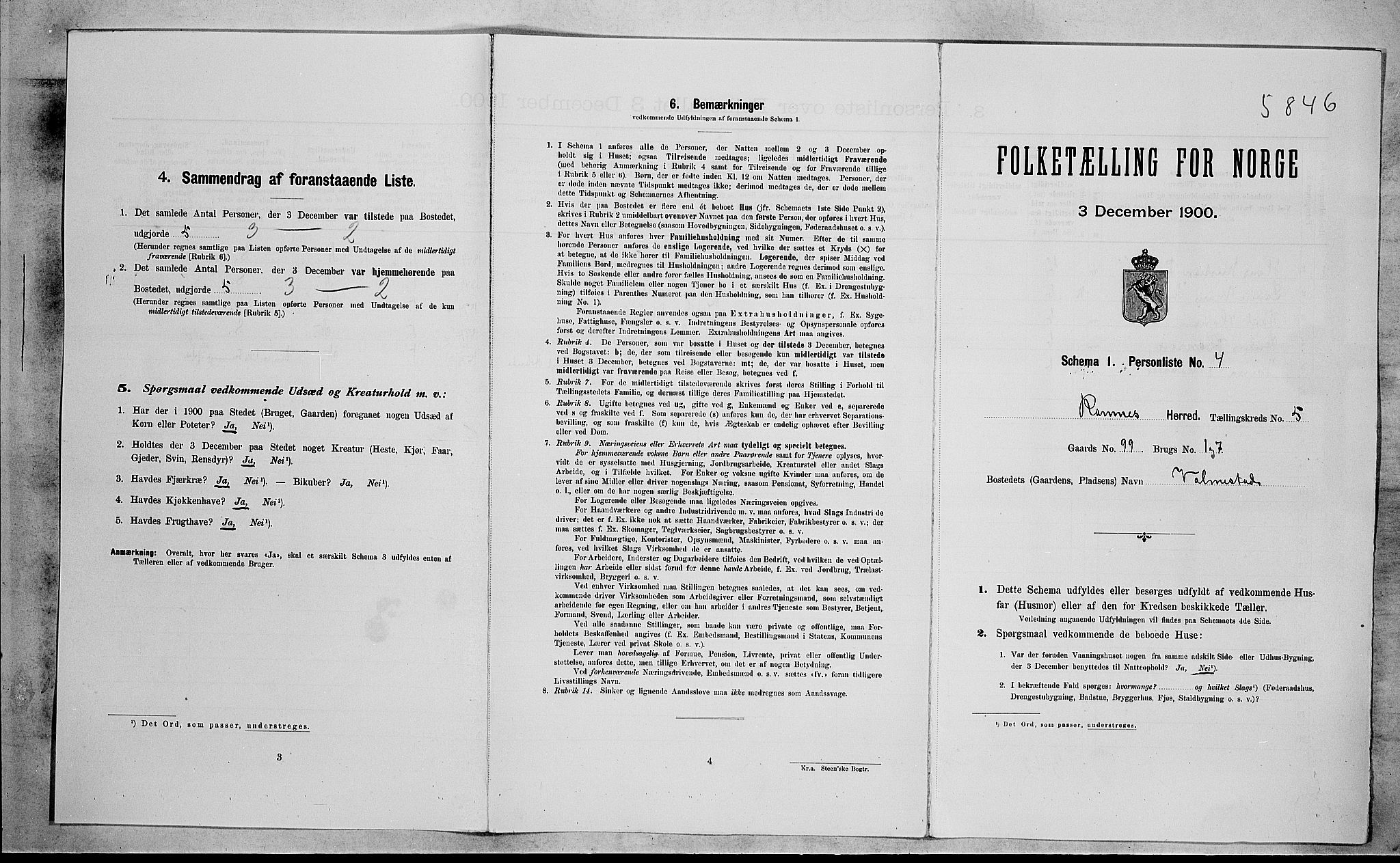 RA, 1900 census for Ramnes, 1900, p. 845