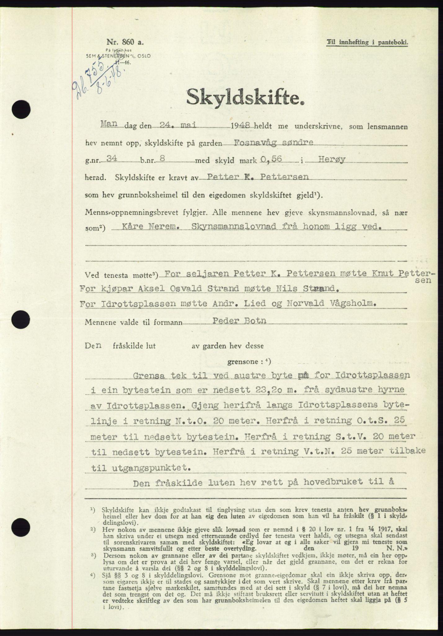 Søre Sunnmøre sorenskriveri, AV/SAT-A-4122/1/2/2C/L0082: Mortgage book no. 8A, 1948-1948, Diary no: : 755/1948