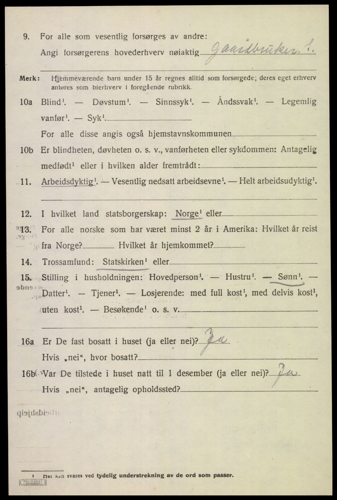 SAK, 1920 census for Feda, 1920, p. 1852