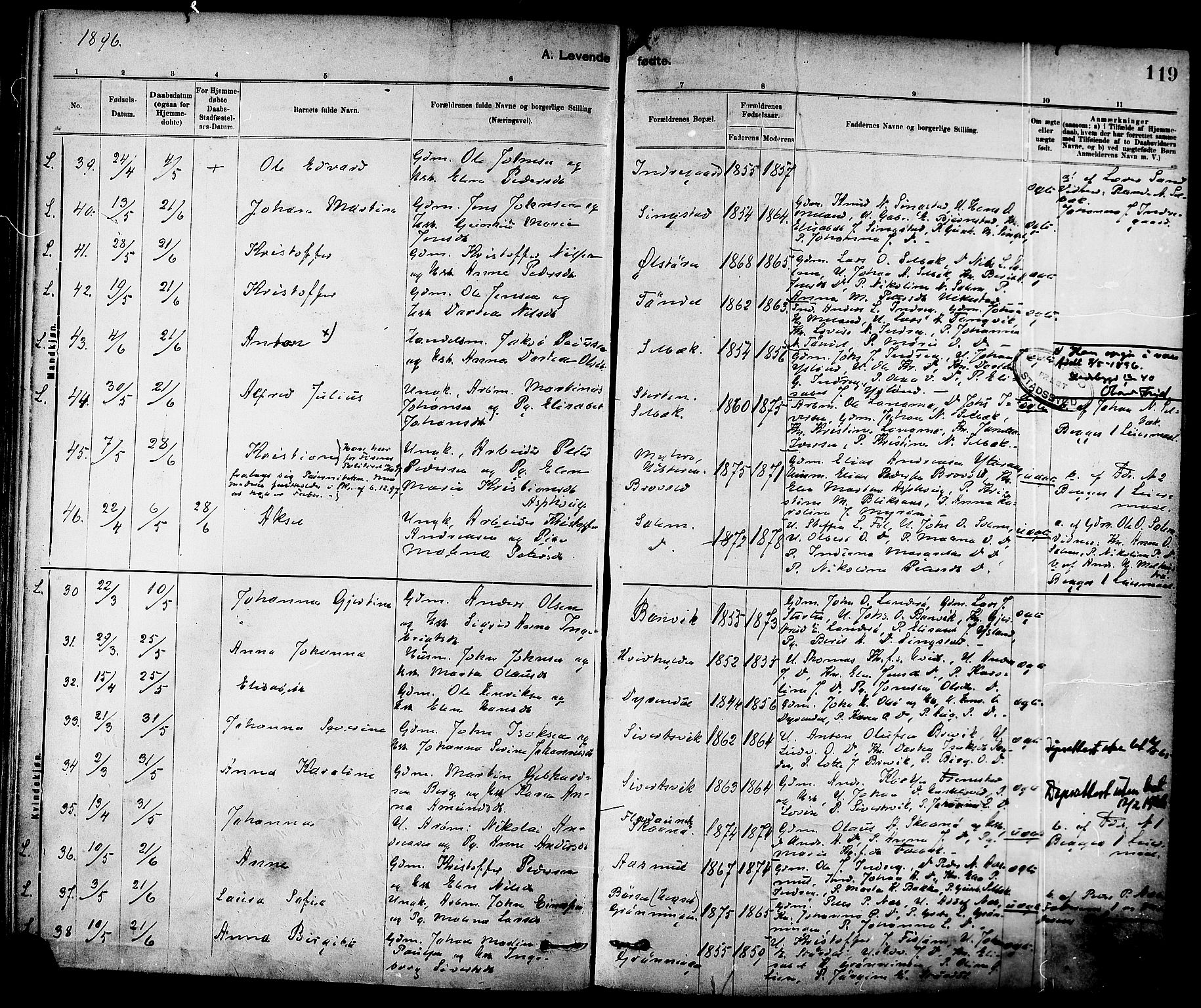 Ministerialprotokoller, klokkerbøker og fødselsregistre - Sør-Trøndelag, SAT/A-1456/647/L0634: Parish register (official) no. 647A01, 1885-1896, p. 119