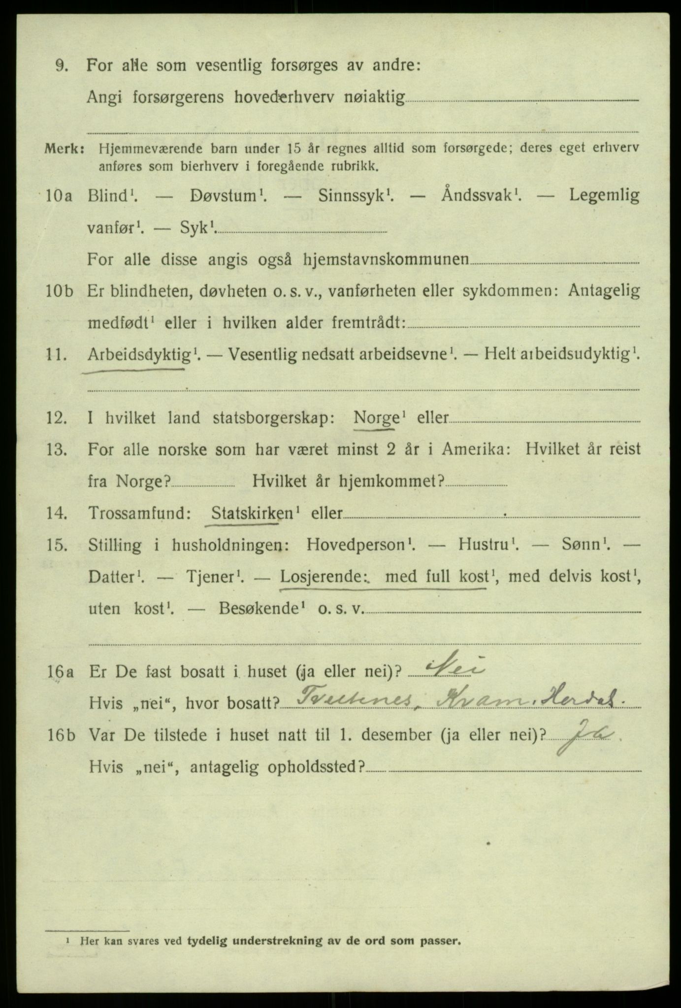 SAB, 1920 census for Ullensvang, 1920, p. 3593