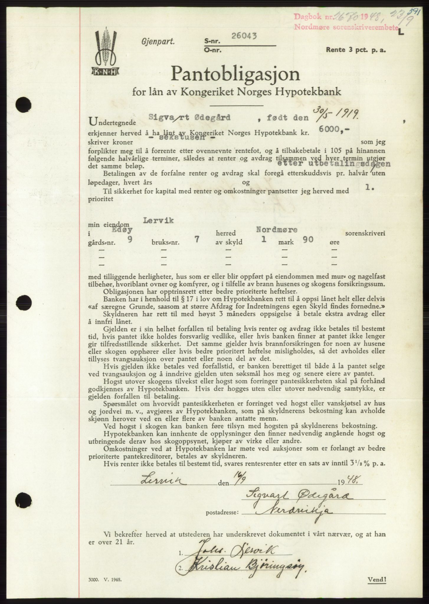 Nordmøre sorenskriveri, AV/SAT-A-4132/1/2/2Ca: Mortgage book no. B99, 1948-1948, Diary no: : 2670/1948