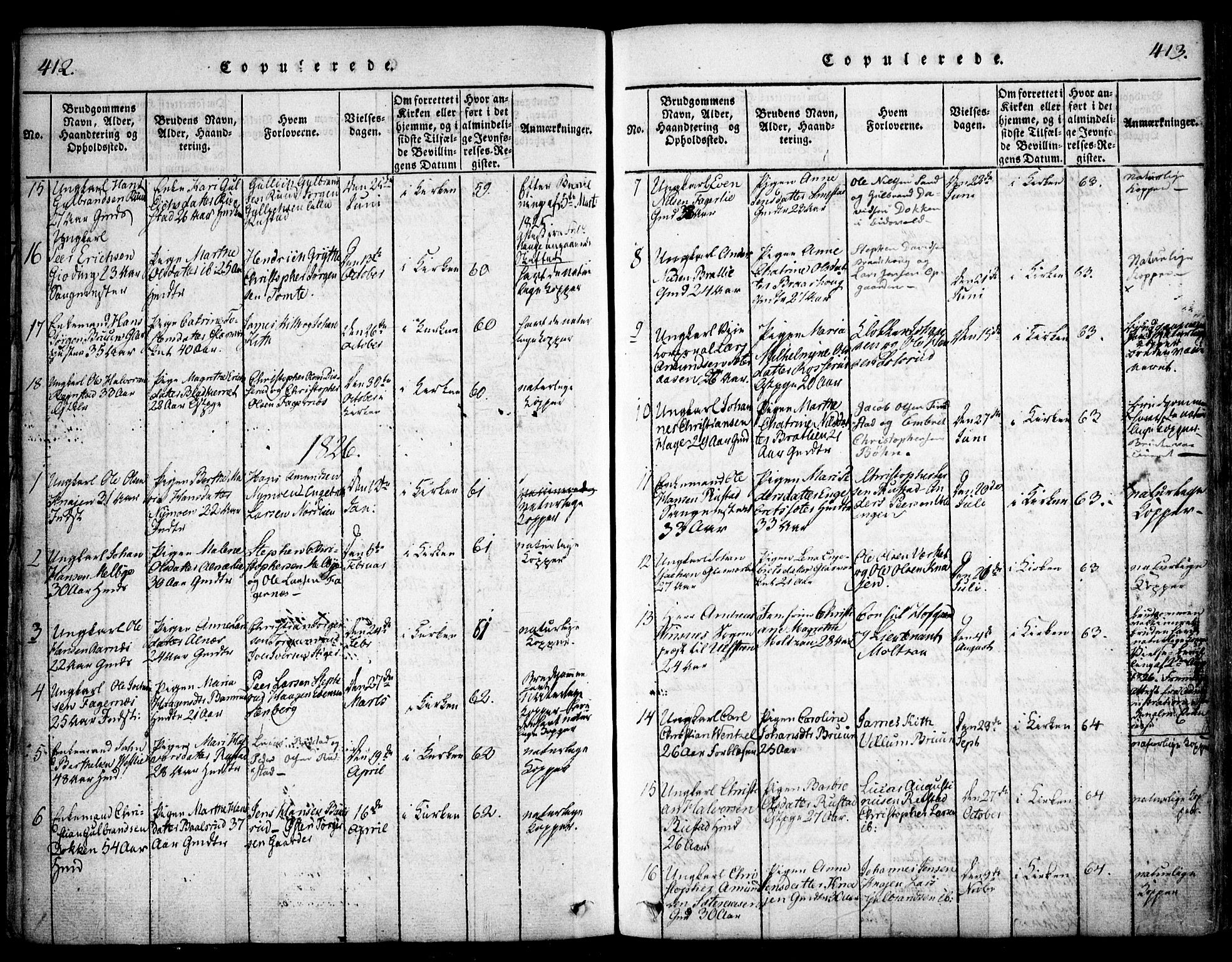 Hurdal prestekontor Kirkebøker, AV/SAO-A-10889/F/Fa/L0003: Parish register (official) no. I 3, 1815-1828, p. 412-413