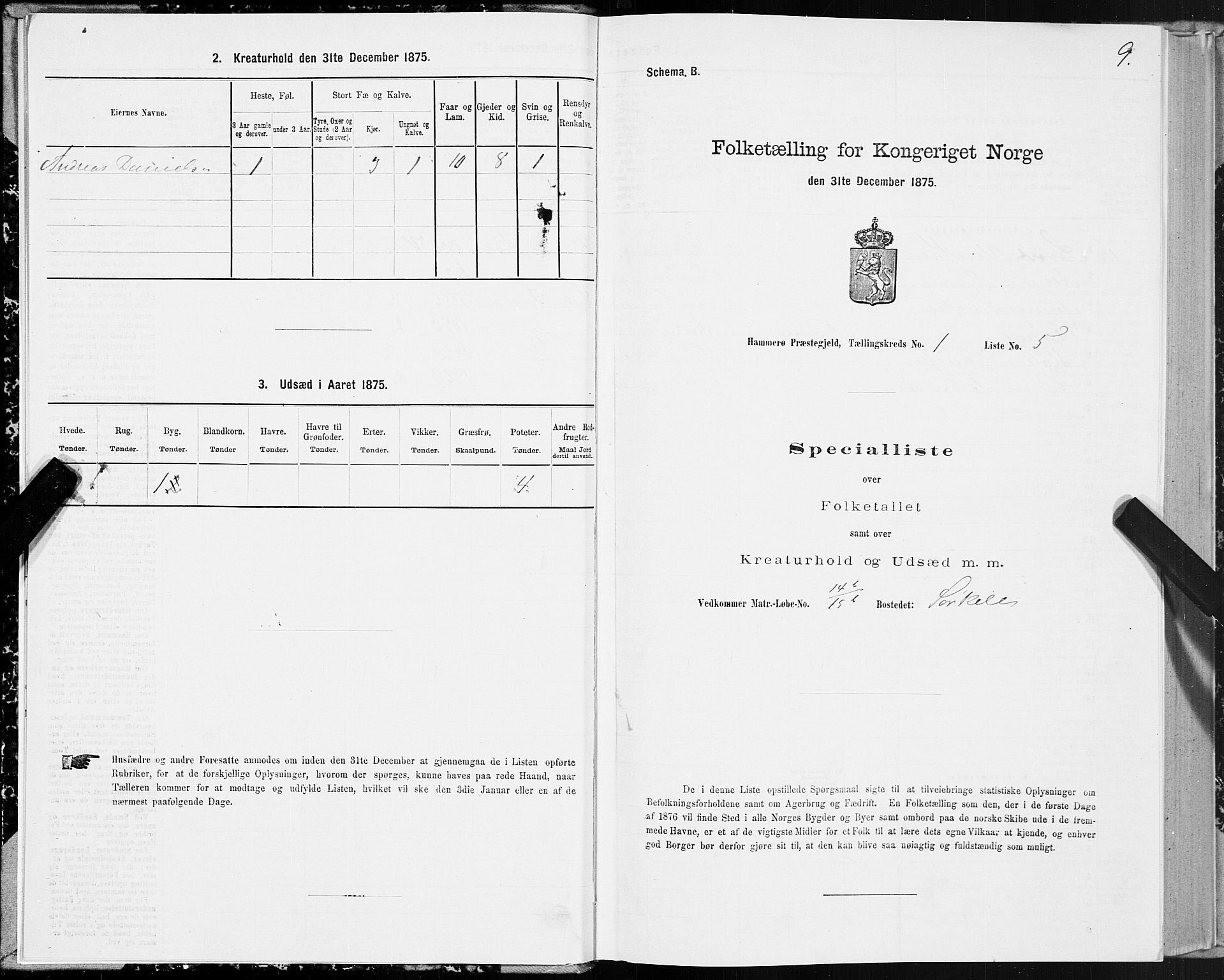 SAT, 1875 census for 1849P Hamarøy, 1875, p. 1009