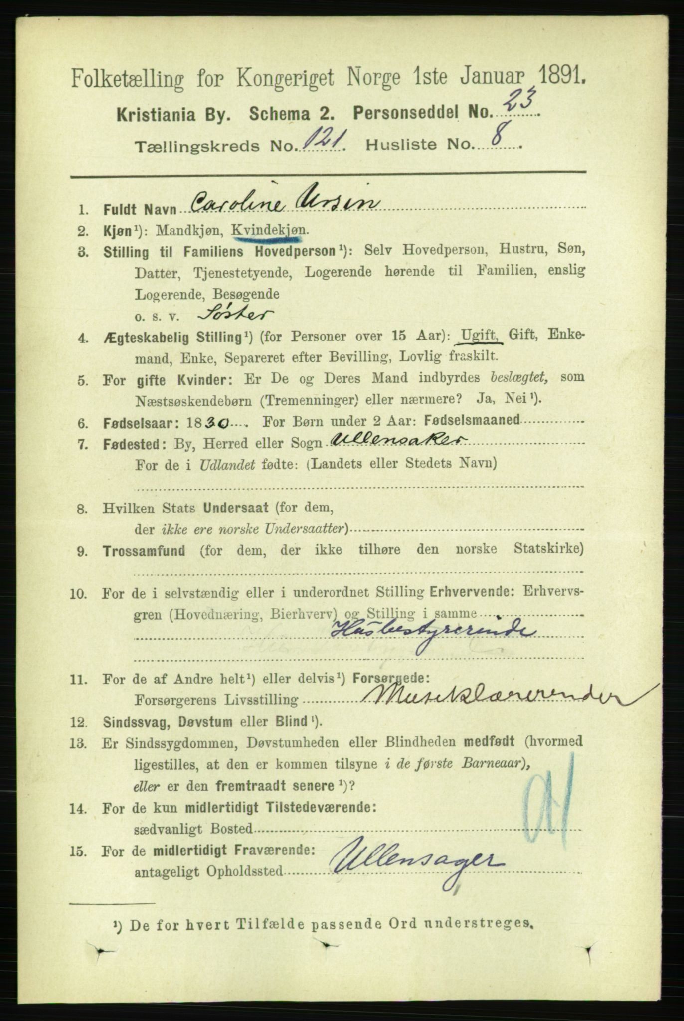 RA, 1891 census for 0301 Kristiania, 1891, p. 64526