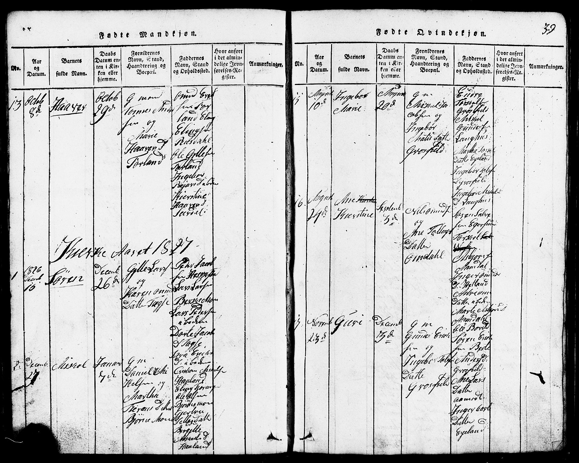 Lund sokneprestkontor, SAST/A-101809/S07/L0001: Parish register (copy) no. B 1, 1815-1853, p. 39