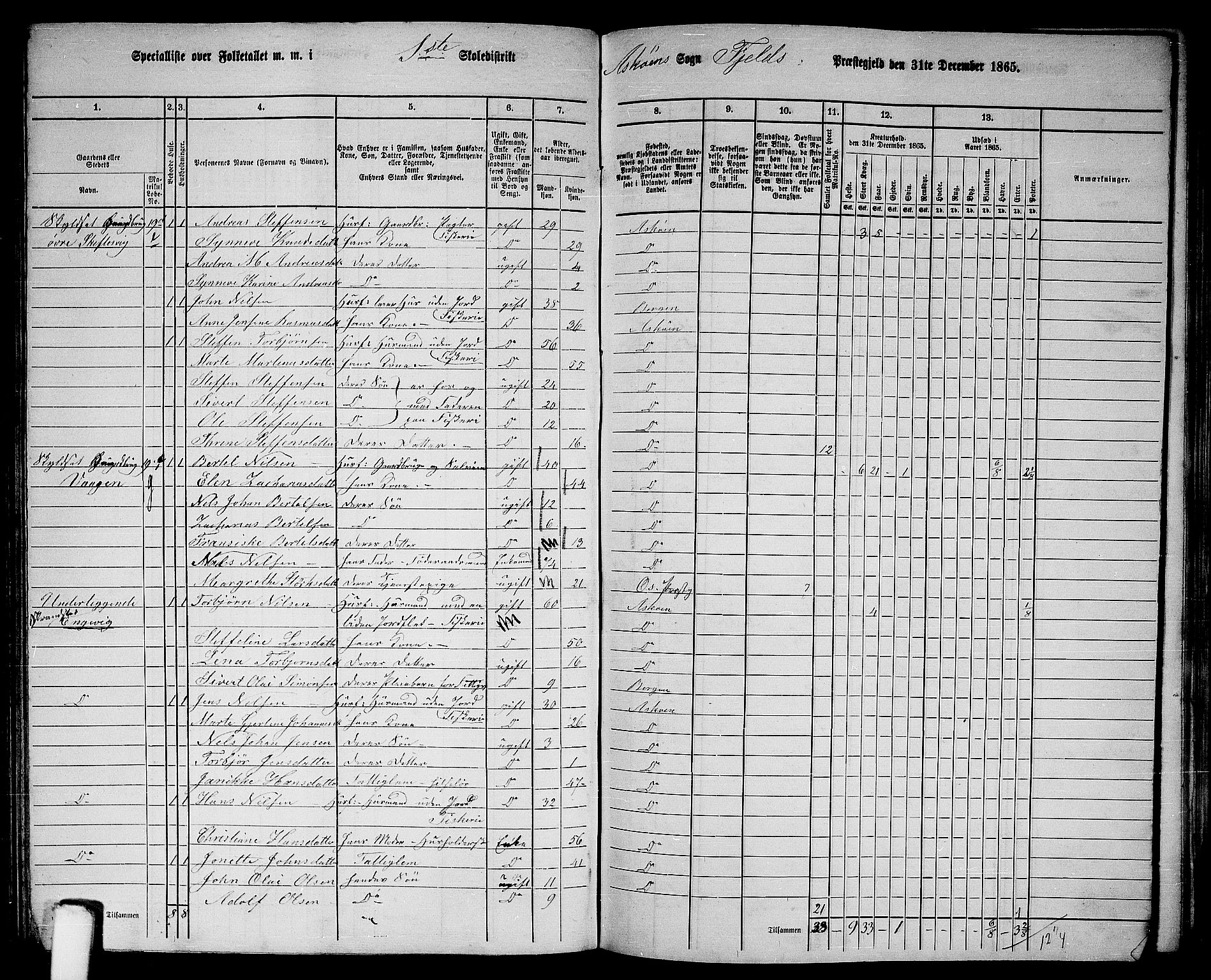 RA, 1865 census for Fjell, 1865, p. 120