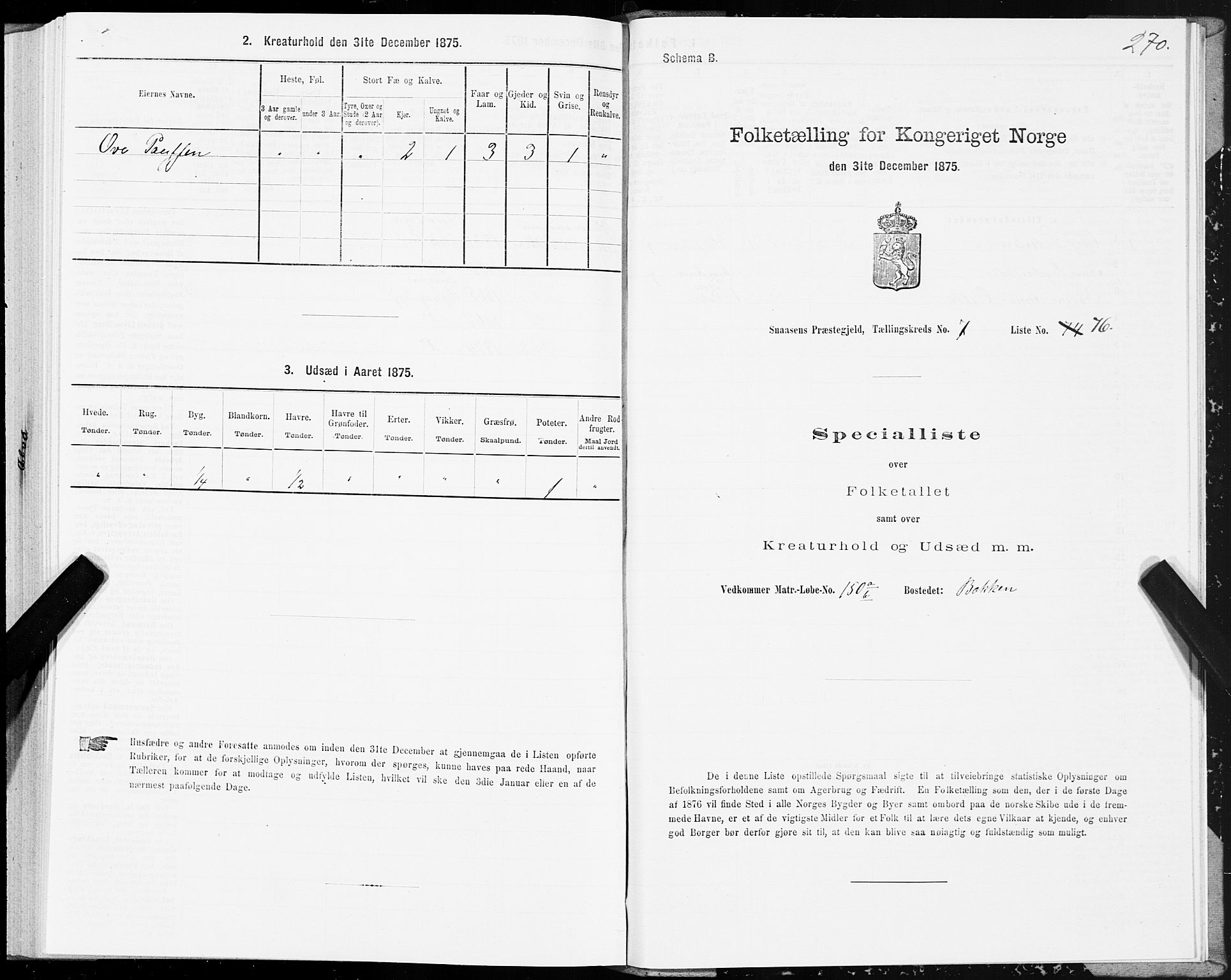 SAT, 1875 census for 1736P Snåsa, 1875, p. 3270