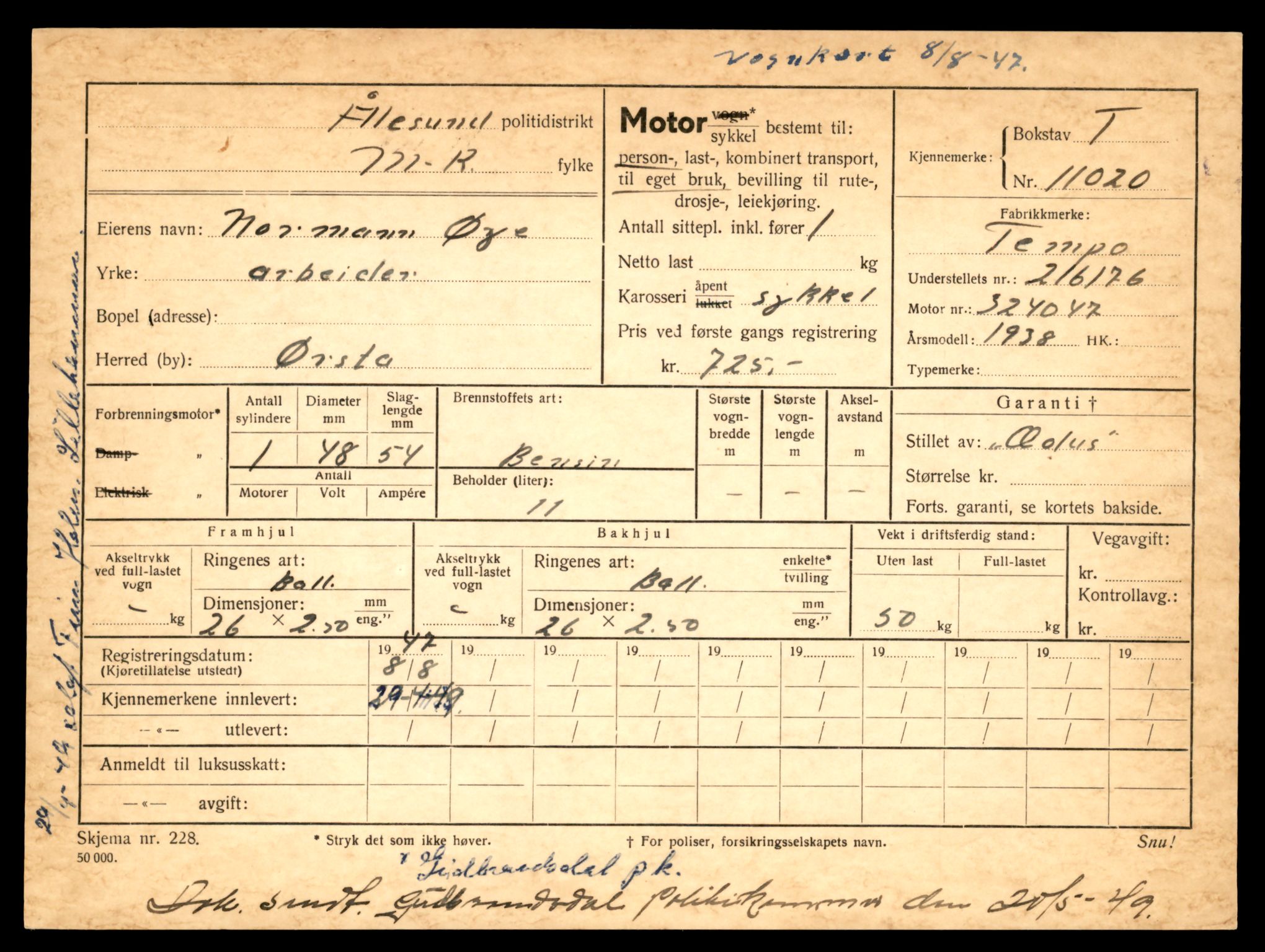 Møre og Romsdal vegkontor - Ålesund trafikkstasjon, AV/SAT-A-4099/F/Fe/L0025: Registreringskort for kjøretøy T 10931 - T 11045, 1927-1998, p. 2359