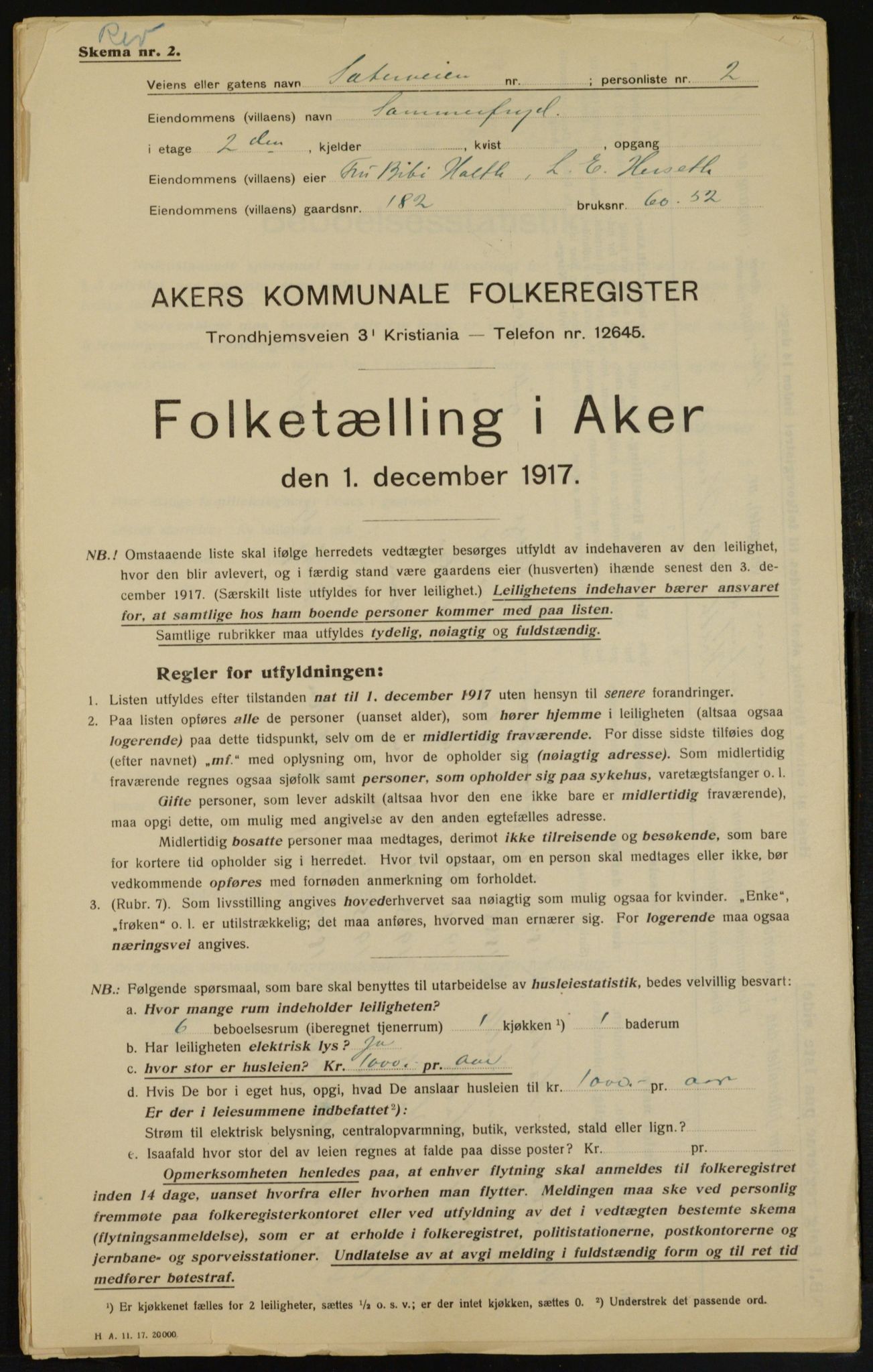 OBA, Municipal Census 1917 for Aker, 1917, p. 18597