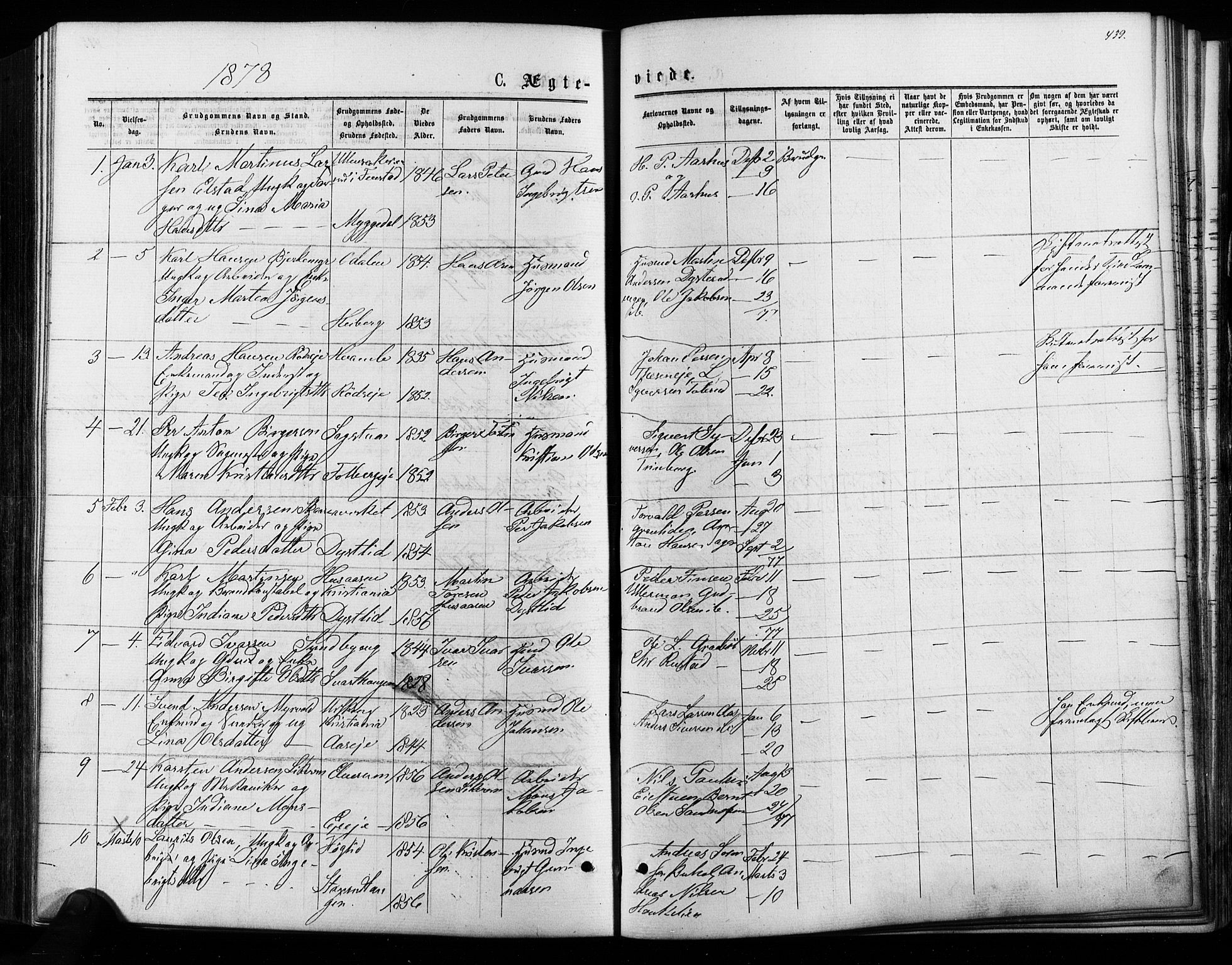 Nes prestekontor Kirkebøker, SAO/A-10410/F/Fa/L0009: Parish register (official) no. I 9, 1875-1882, p. 439